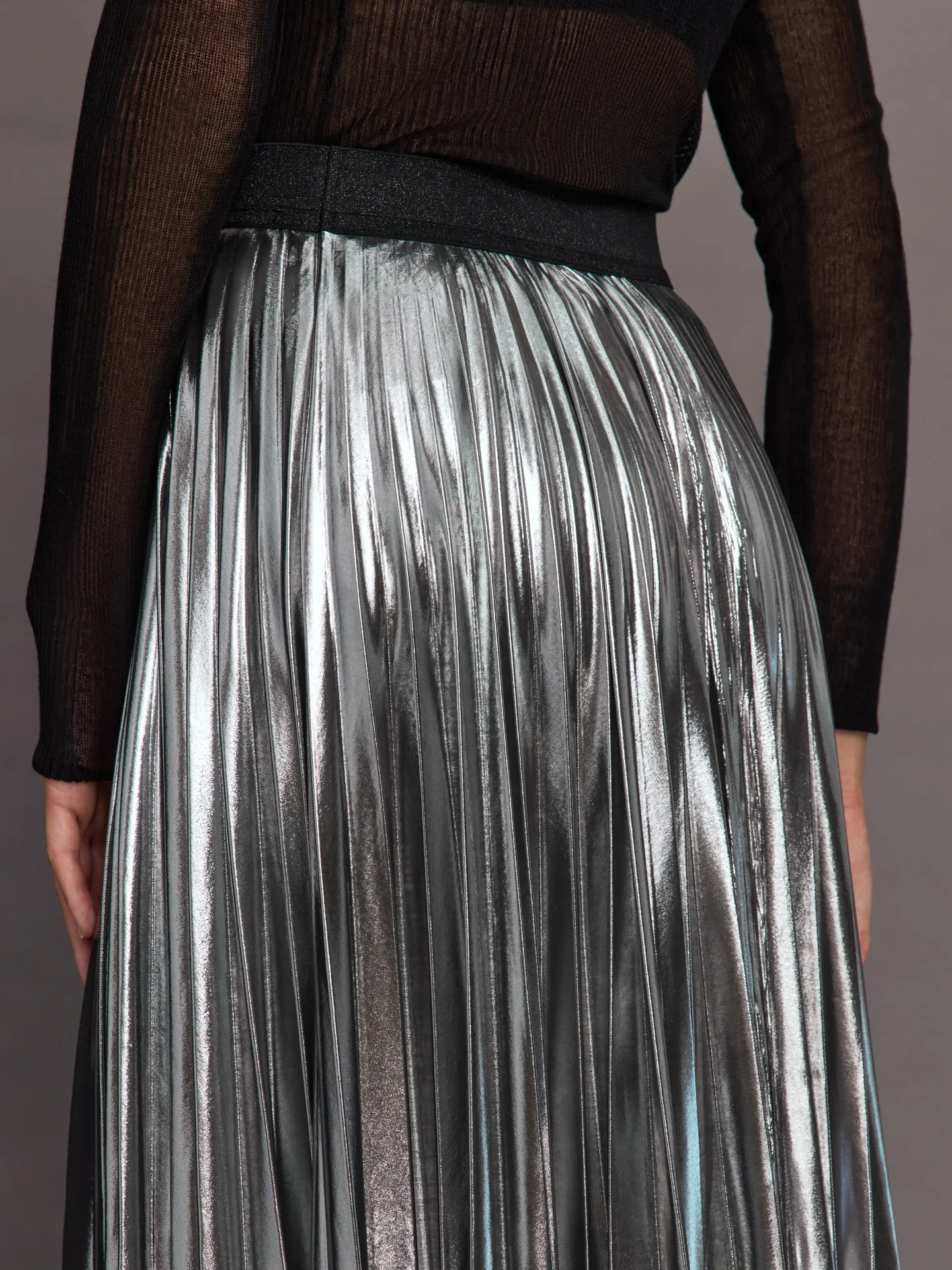Metallic Pleated Skirt - Silver - Image 5