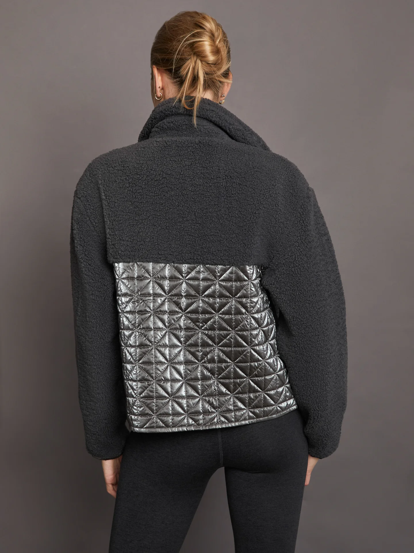 Metallic Sherpa Jacket - Dark Grey with Gunmetal Foil - Image 2