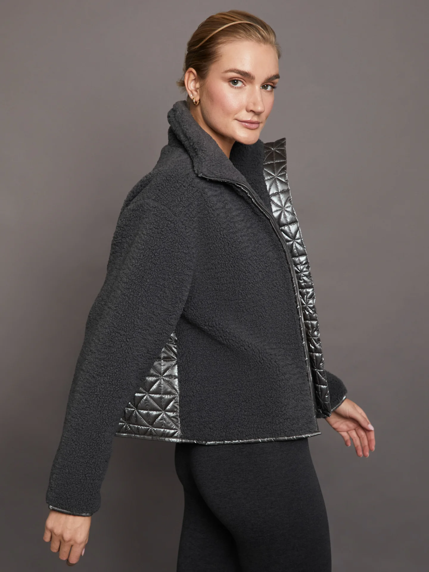 Metallic Sherpa Jacket - Dark Grey with Gunmetal Foil - Image 3