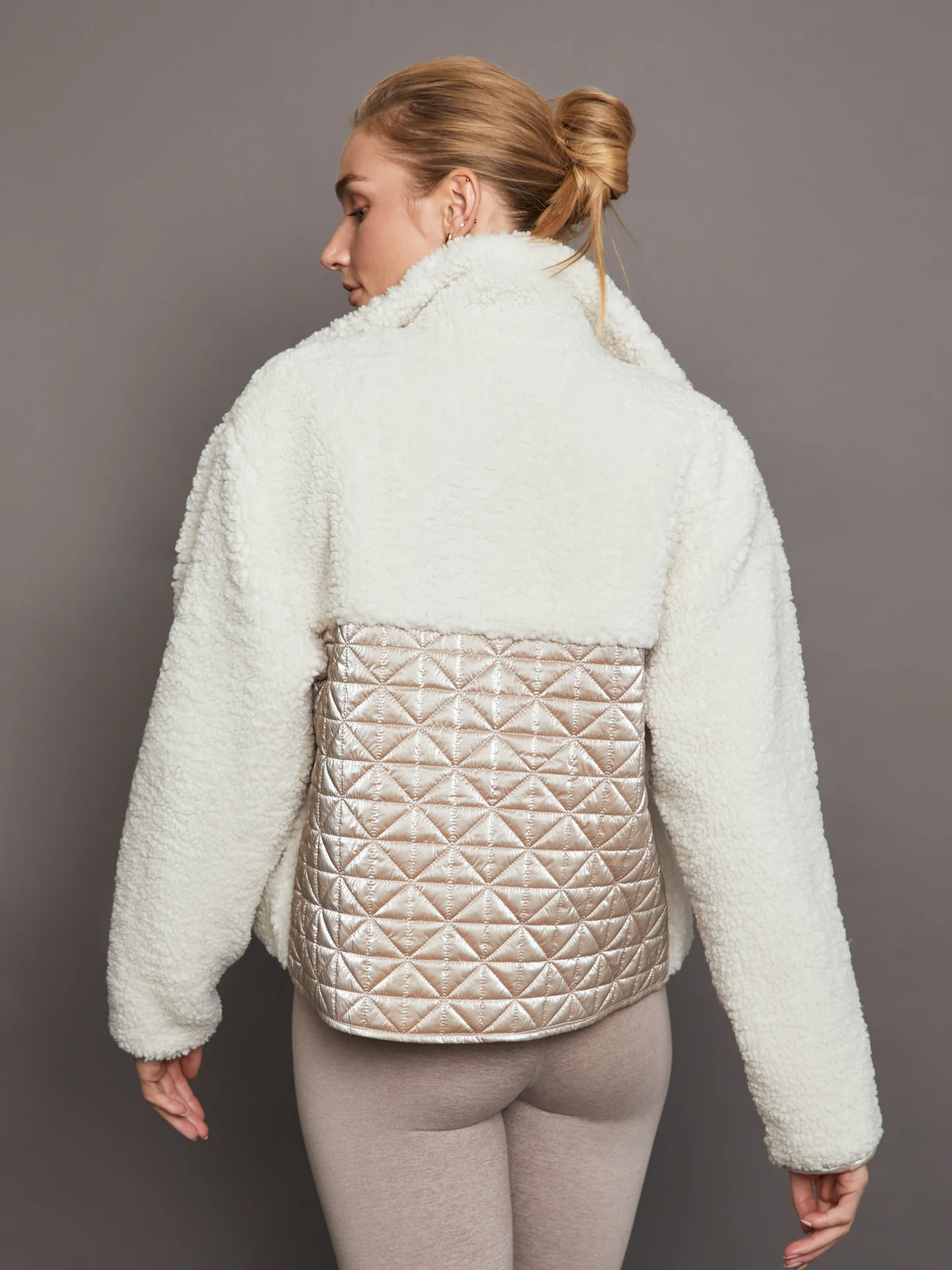 Metallic Sherpa Jacket - Oatmeal with Rose Gold Foil - Image 2