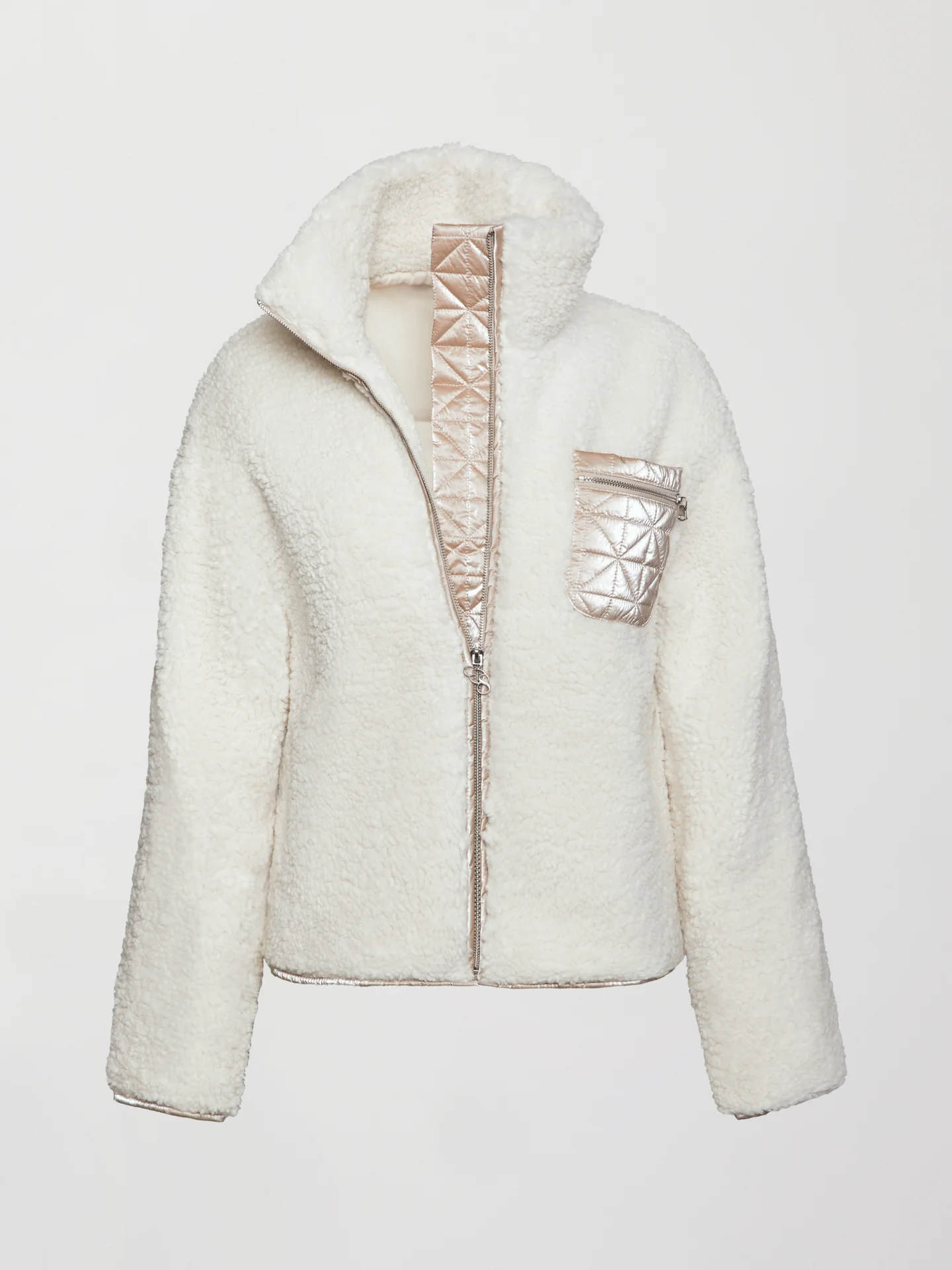Metallic Sherpa Jacket - Oatmeal with Rose Gold Foil - Image 6