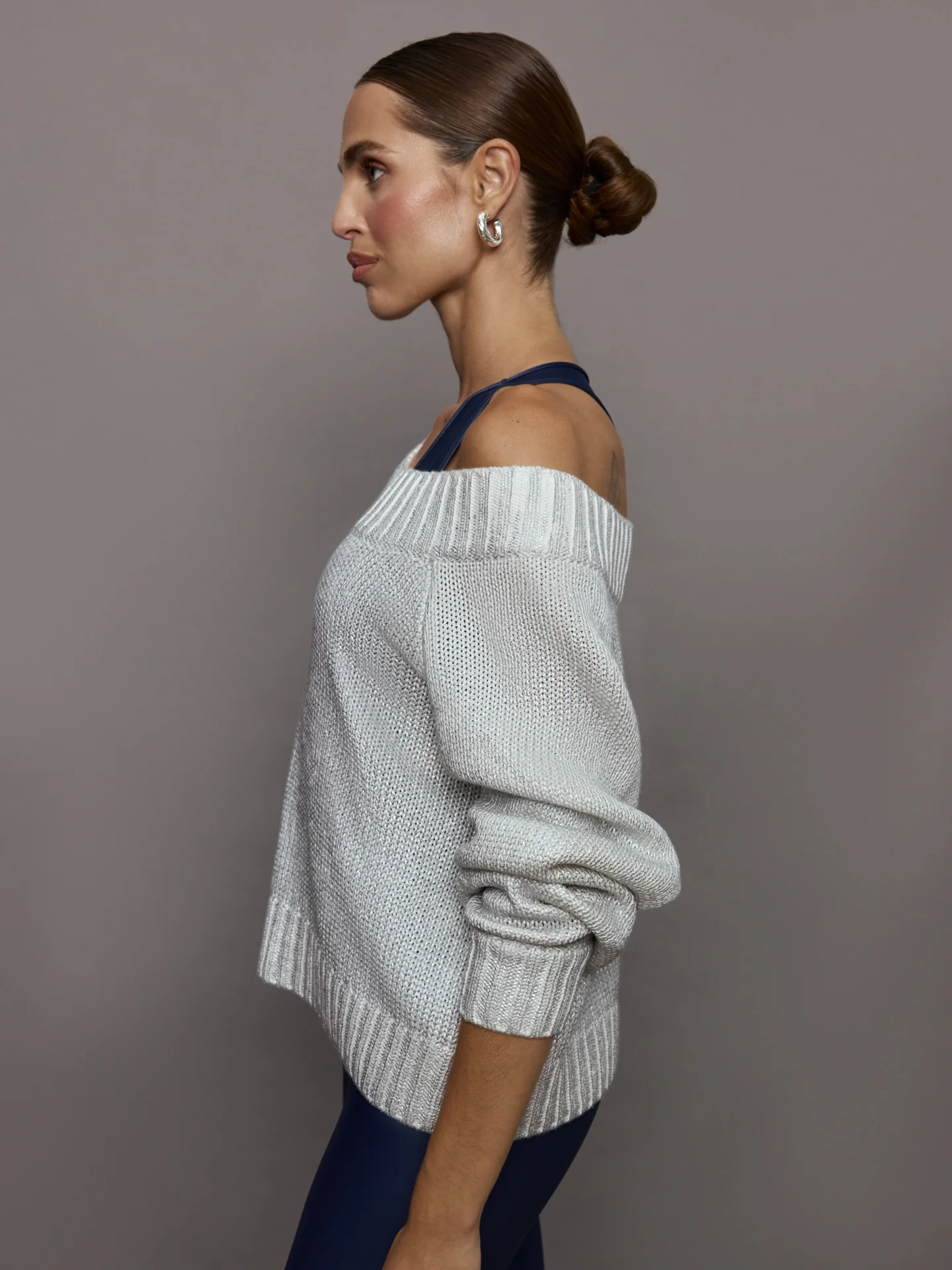 Metallic Slouchy Sweater - Silver Metallic - Image 3
