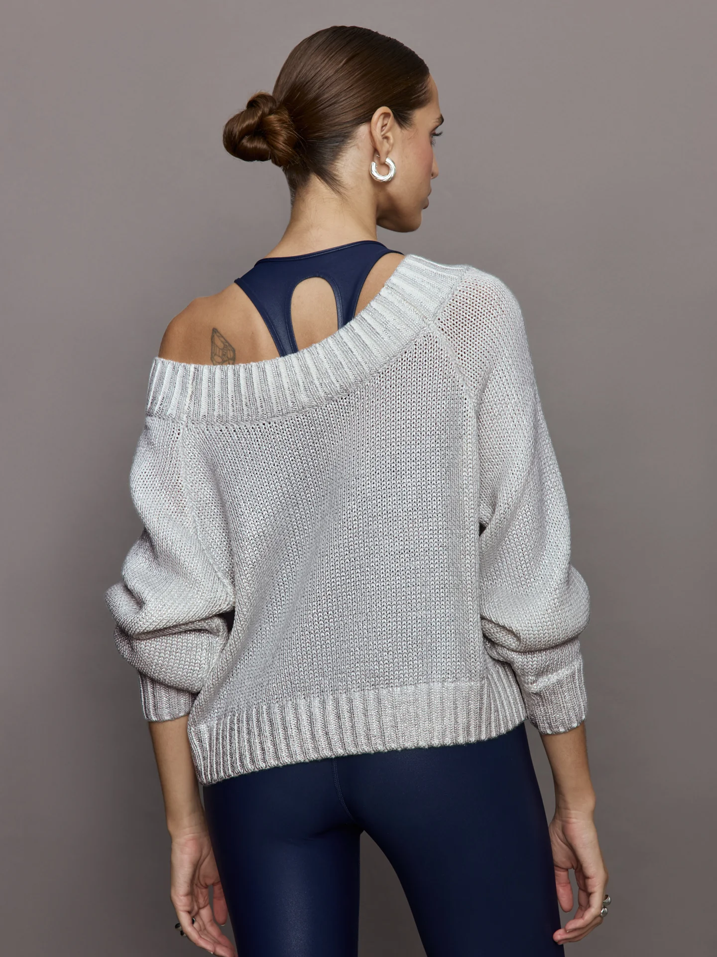 Metallic Slouchy Sweater - Silver Metallic - Image 4