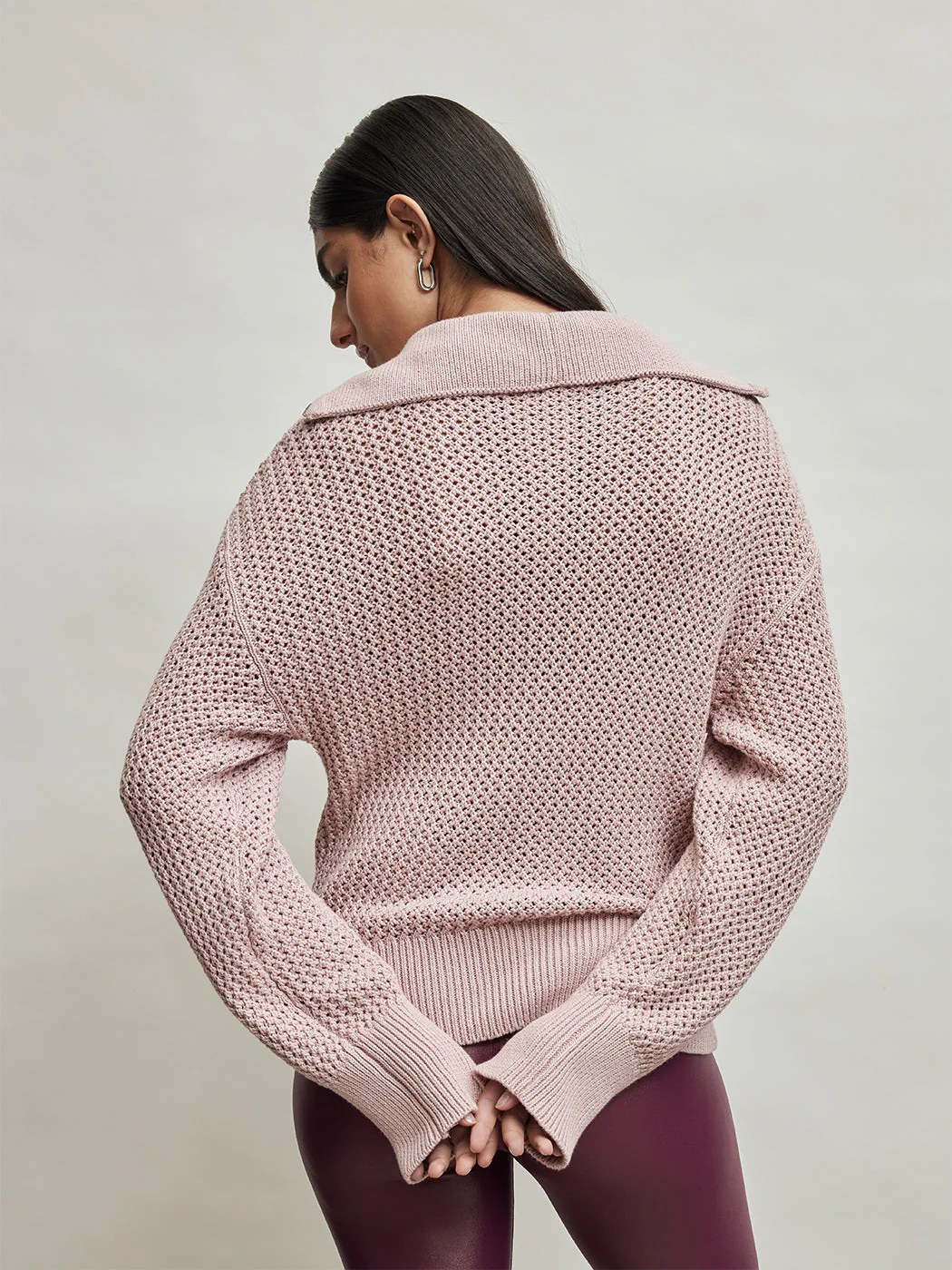 Mix Stitch Half Zip - Rose Pink - Image 2