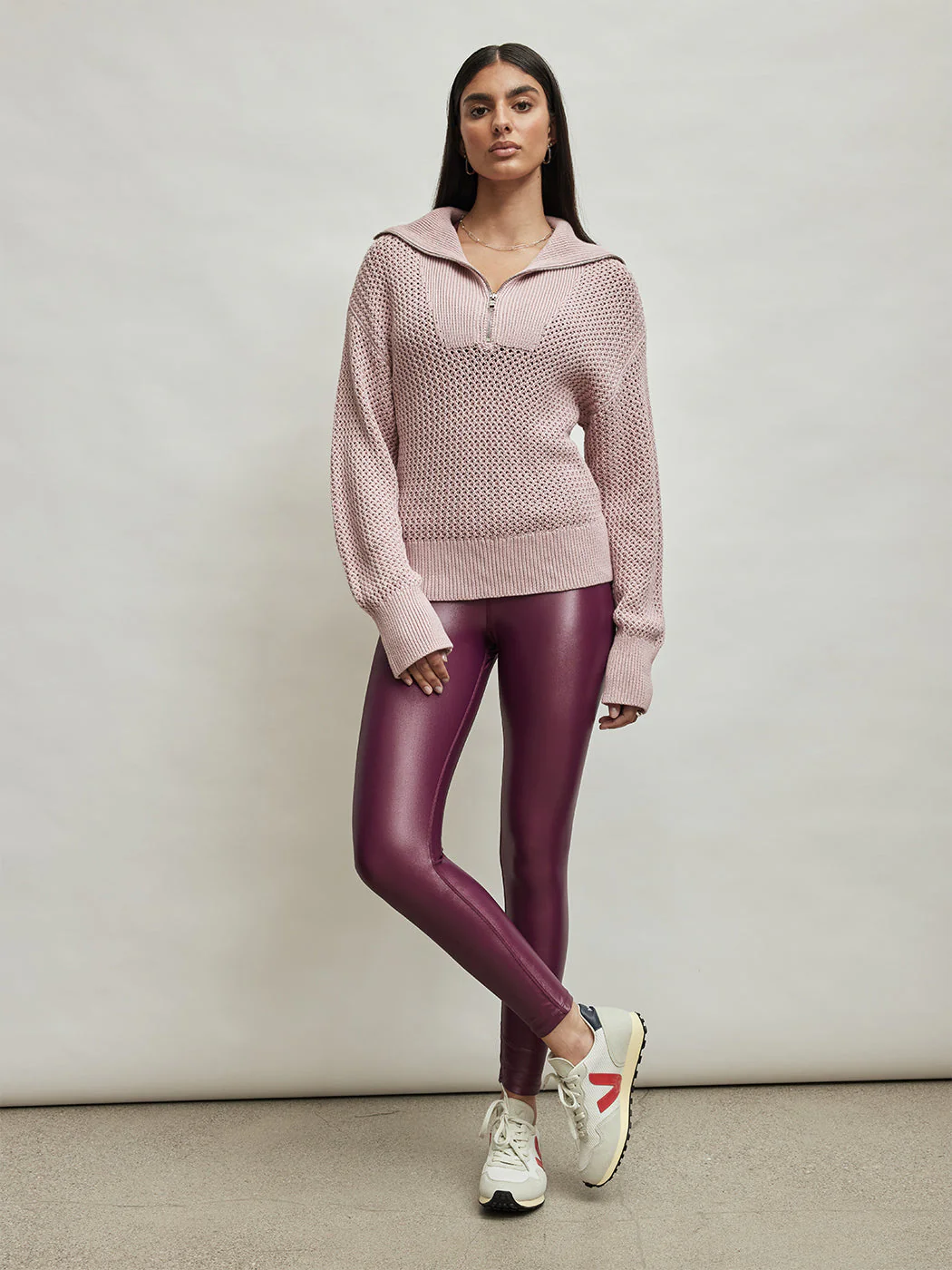 Mix Stitch Half Zip - Rose Pink - Image 4