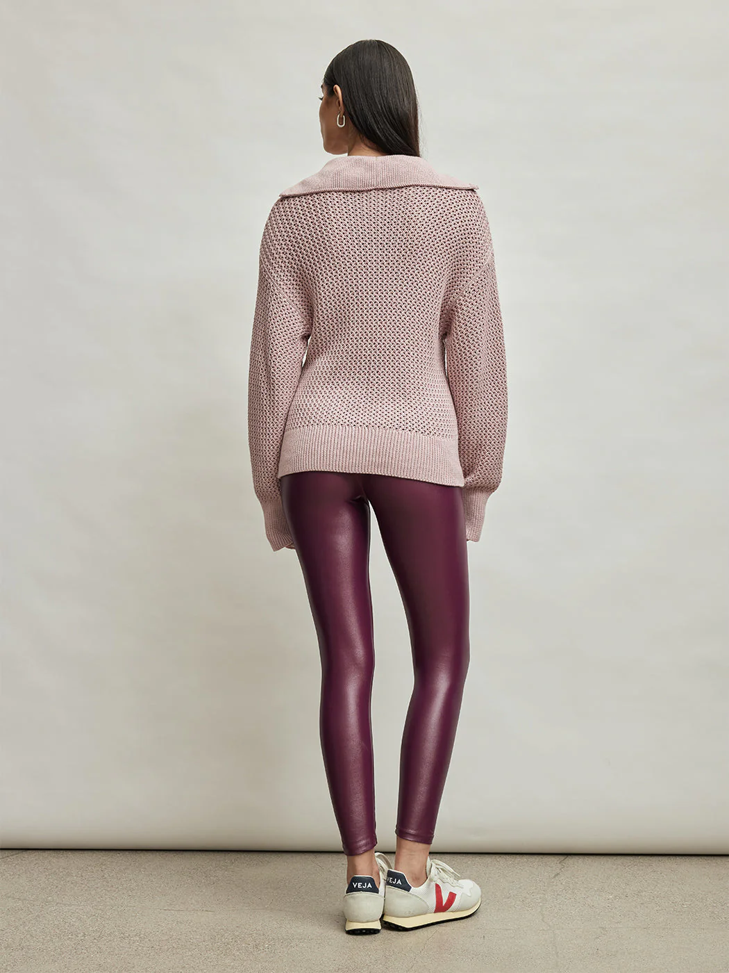 Mix Stitch Half Zip - Rose Pink - Image 5