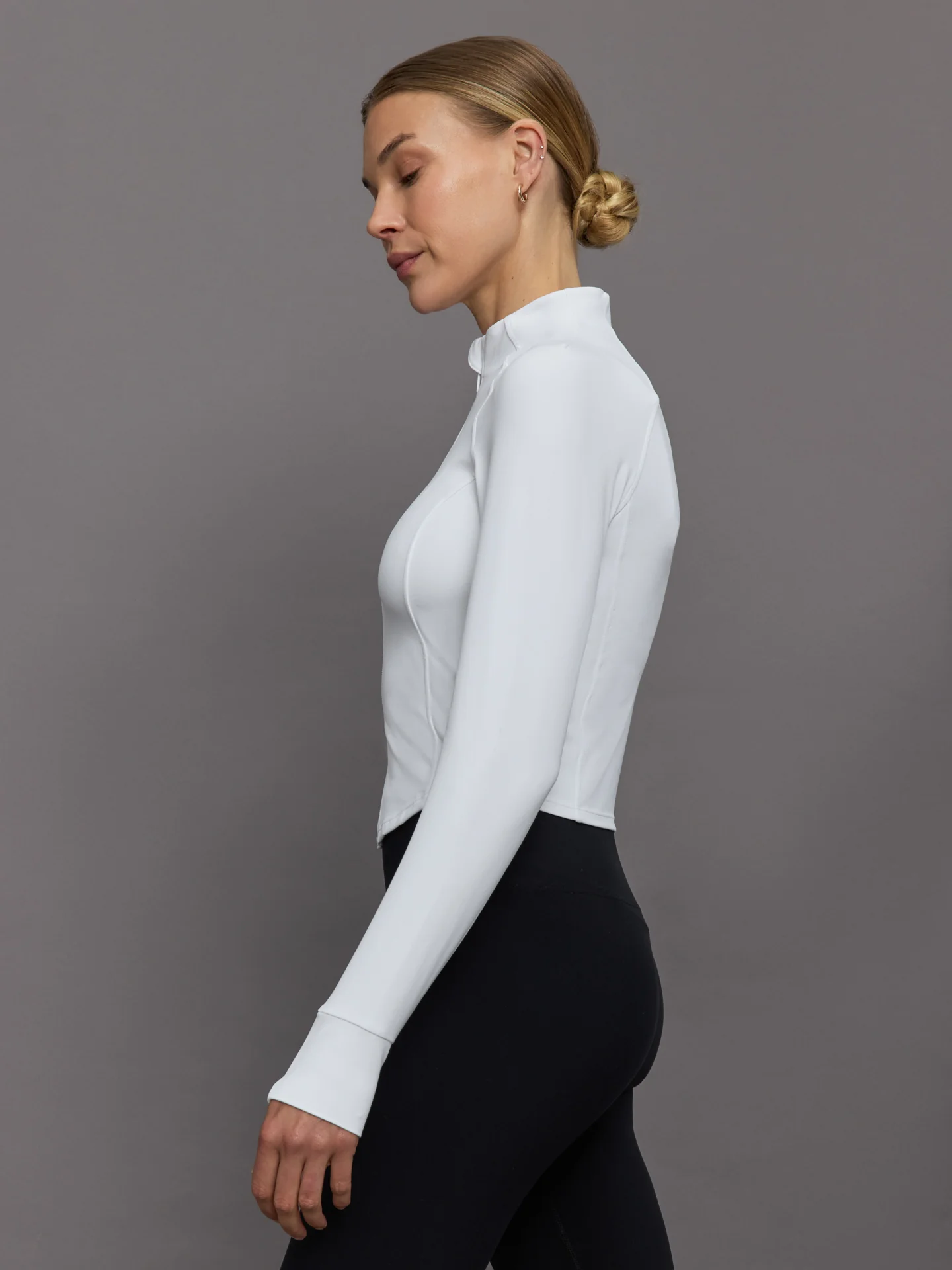 Mock Neck Corset Zip Top in Melt - White - Image 3