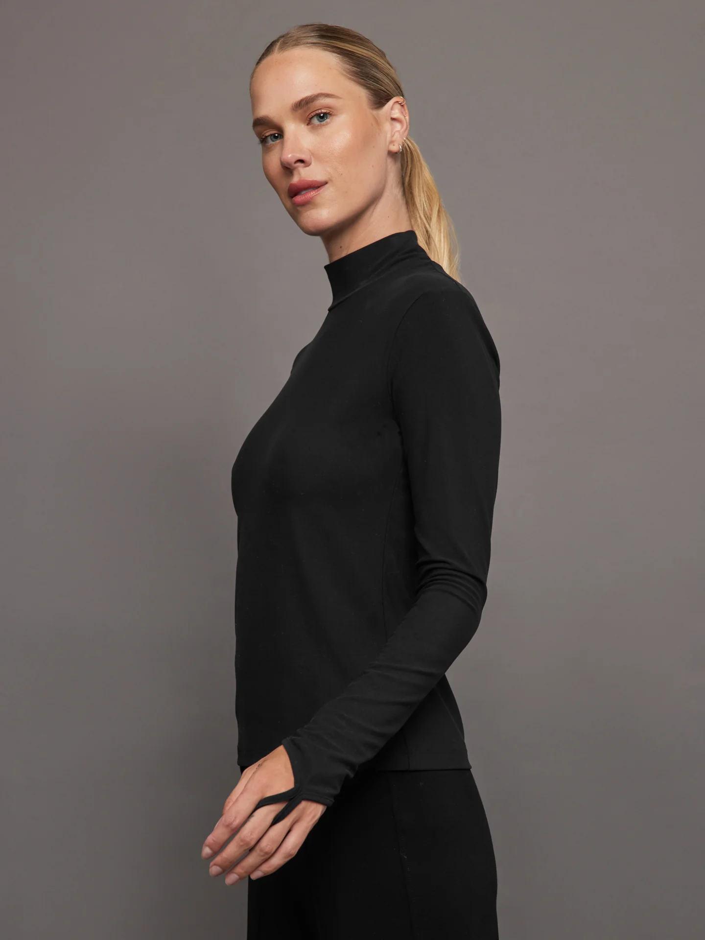 Mock Neck Long Sleeve in Melt - Black - Image 2