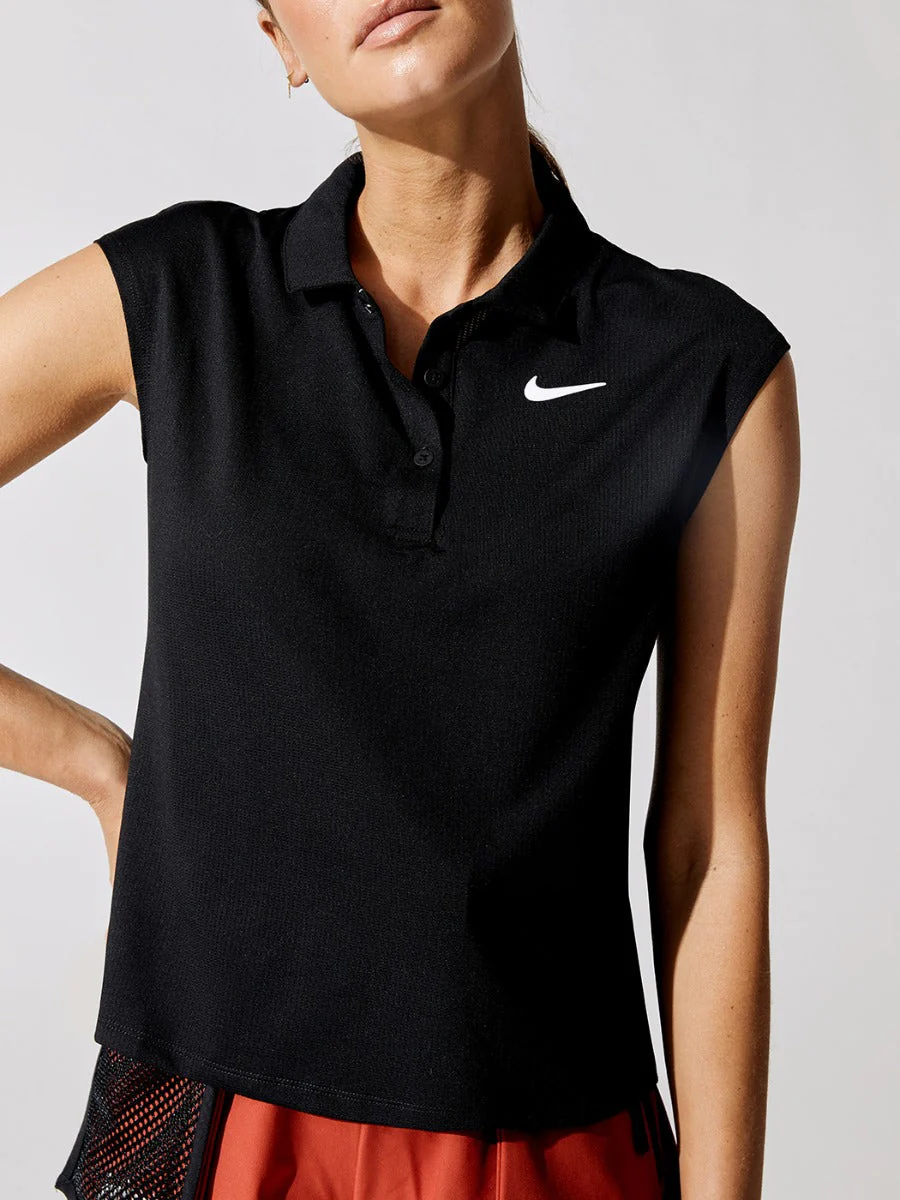 Court Dry-fit Victory Polo Top - Black-White - Image 4