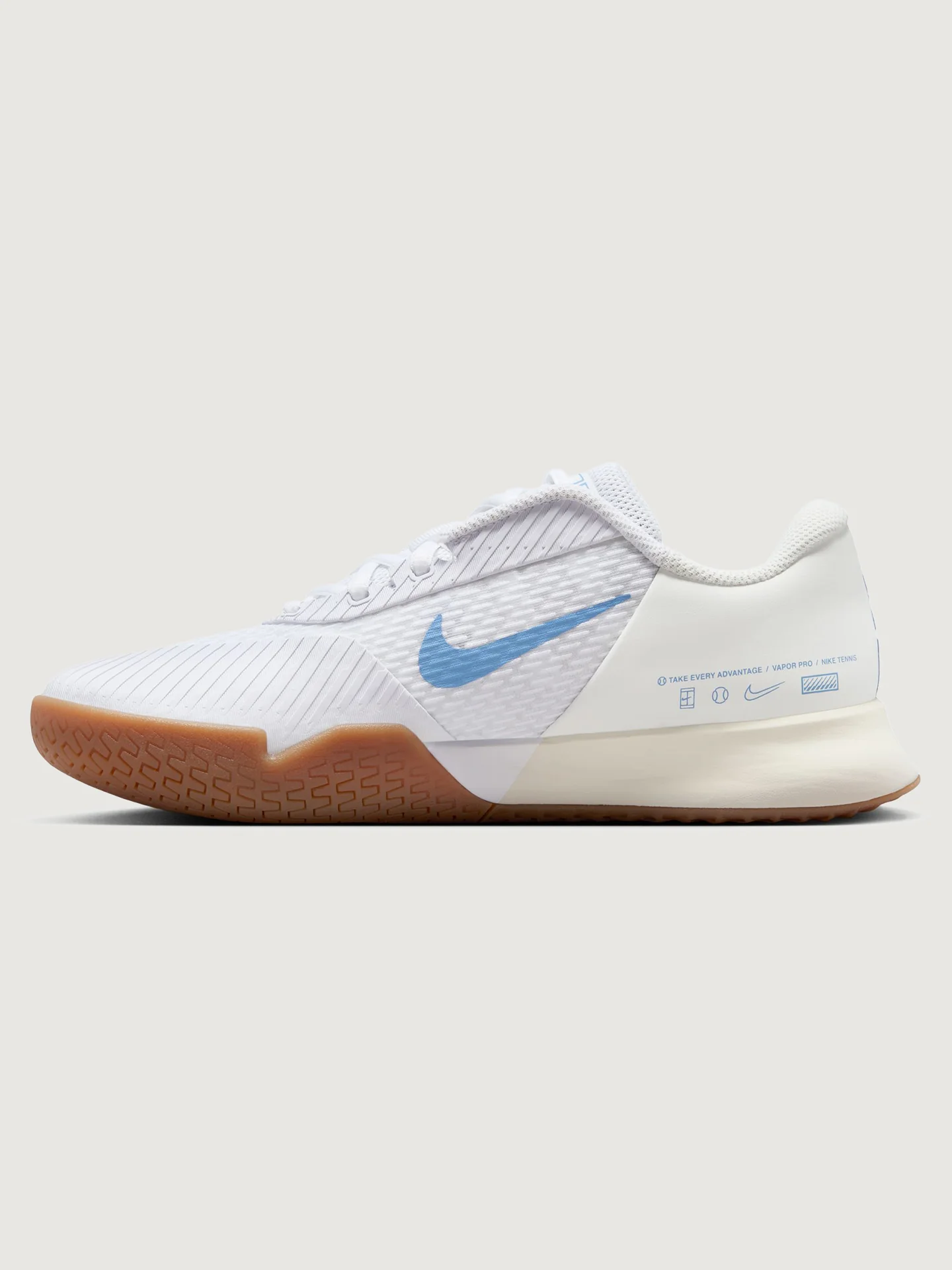 NikeCourt Air Zoom Vapor Pro 2 - White/Light Blue-Sail-Gum Light Brown - Image 2
