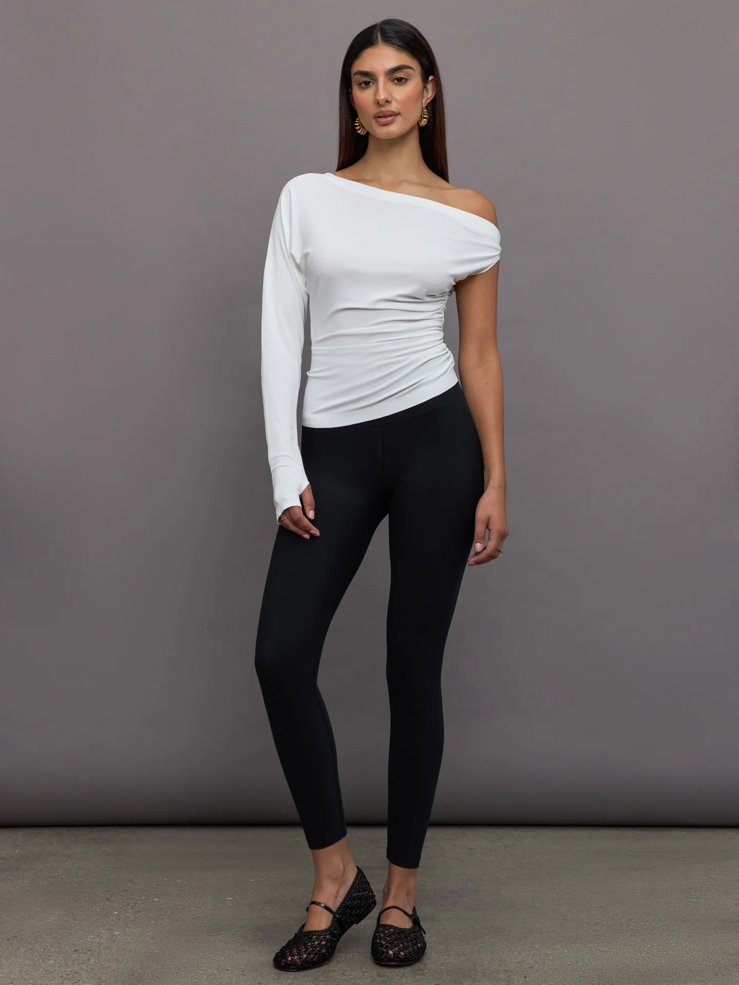 NK Sleeve Drop Shoulder Side Drape Top - Snow White - Image 5