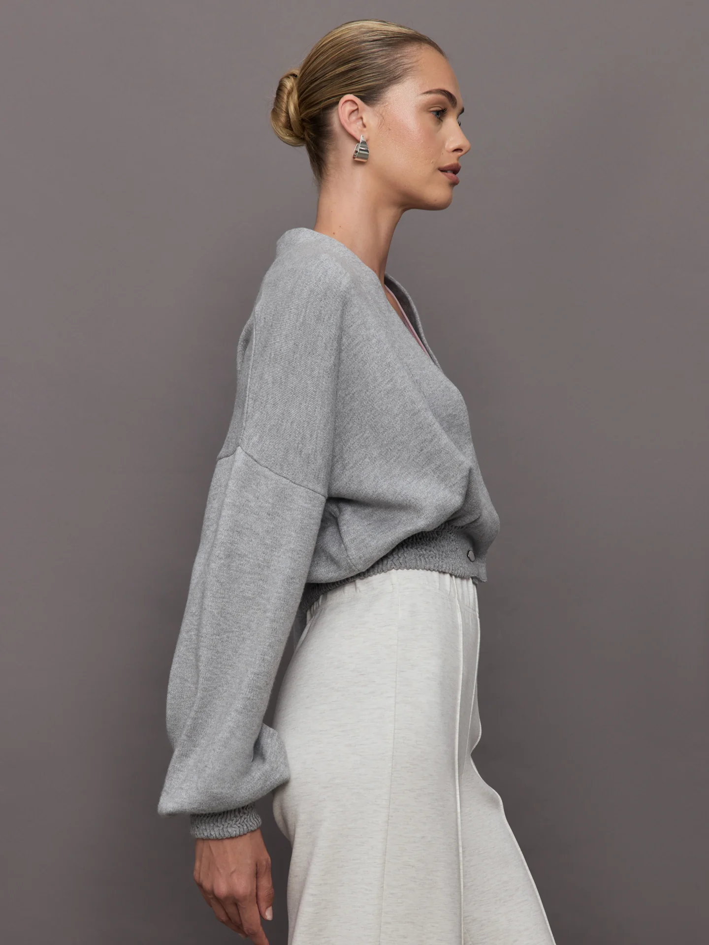 Nomia Cropped Cardigan - Heather Grey - Image 3