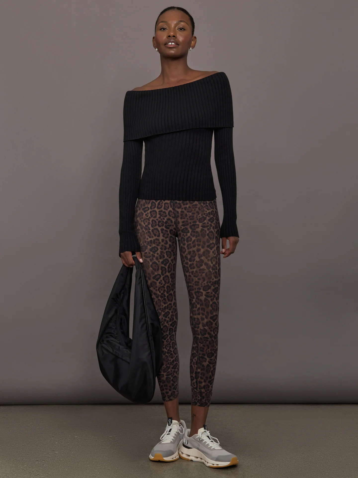 Off Shoulder Fold Over Sweater - Black - Image 2