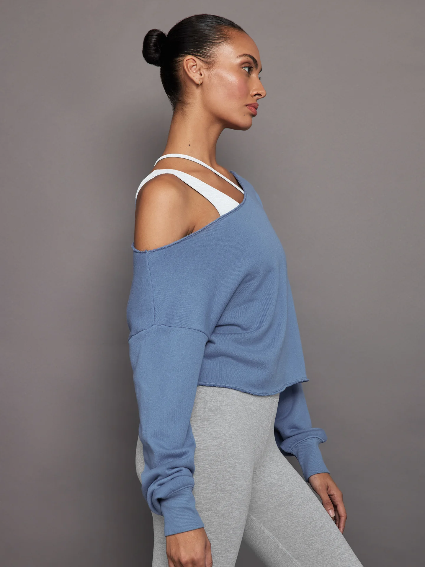 Off Shoulder Raw Edge Sweatshirt in French Terry - Quiet Harbor - Image 4