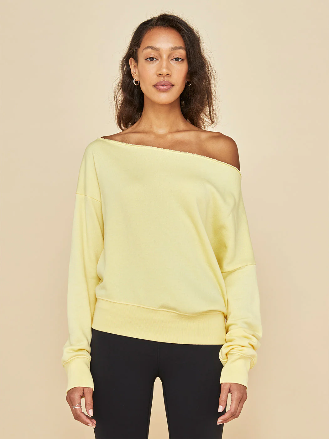 Off Shoulder Sweatshirt in French Terry - Butter Yellow - Image 7