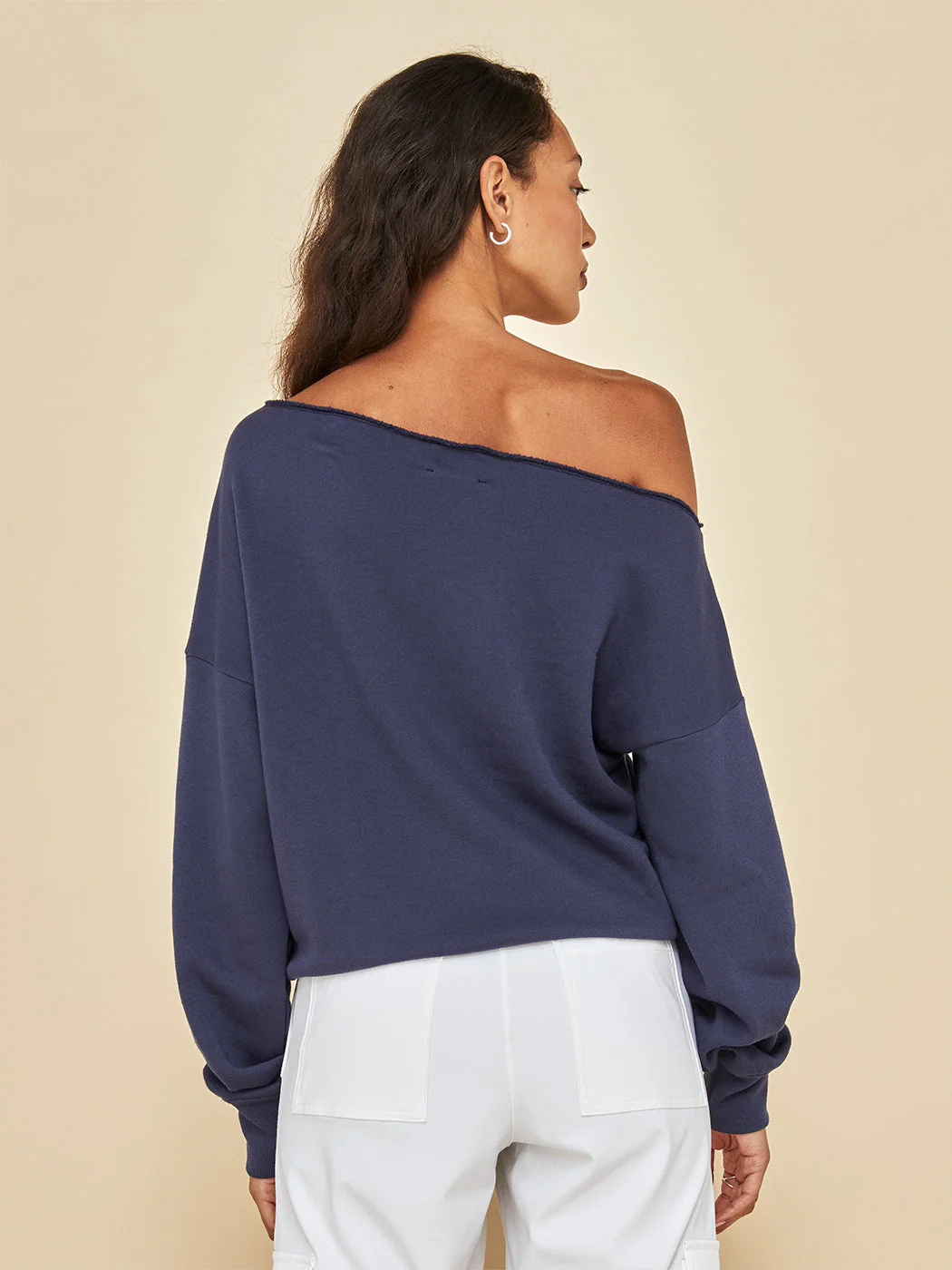 Off Shoulder Sweatshirt in French Terry - Evening Blue - Image 3