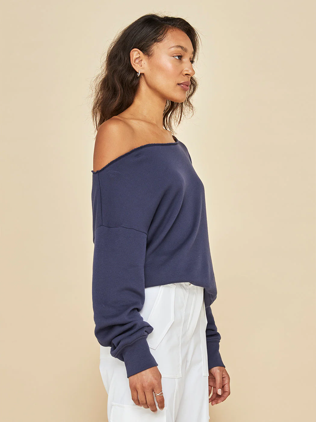 Off Shoulder Sweatshirt in French Terry - Evening Blue - Image 4