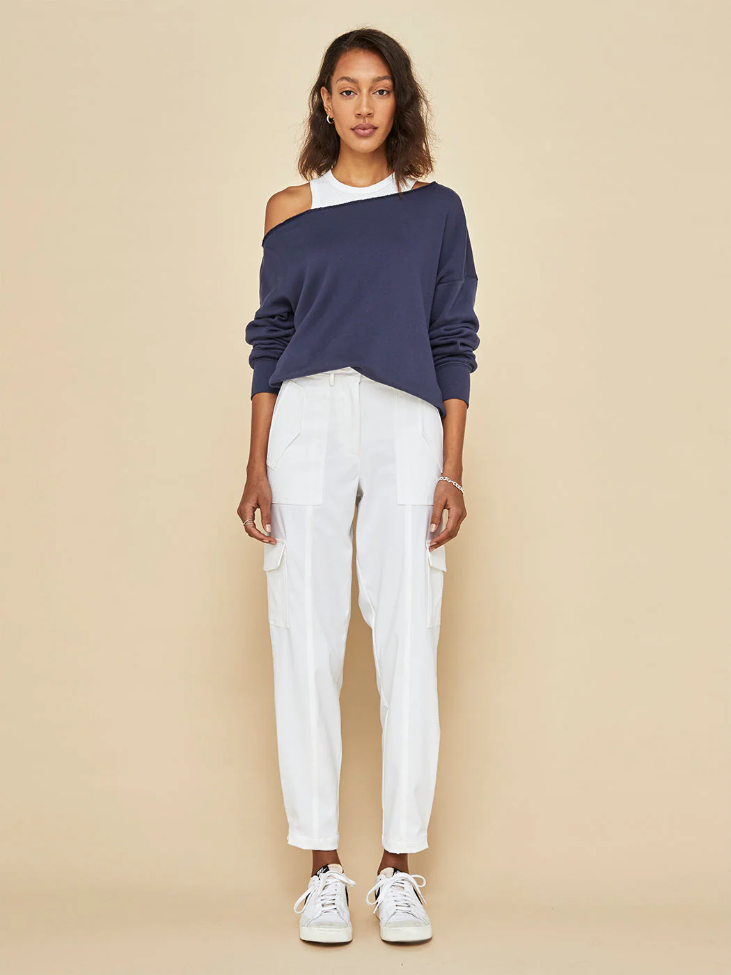 Off Shoulder Sweatshirt in French Terry - Evening Blue - Image 6