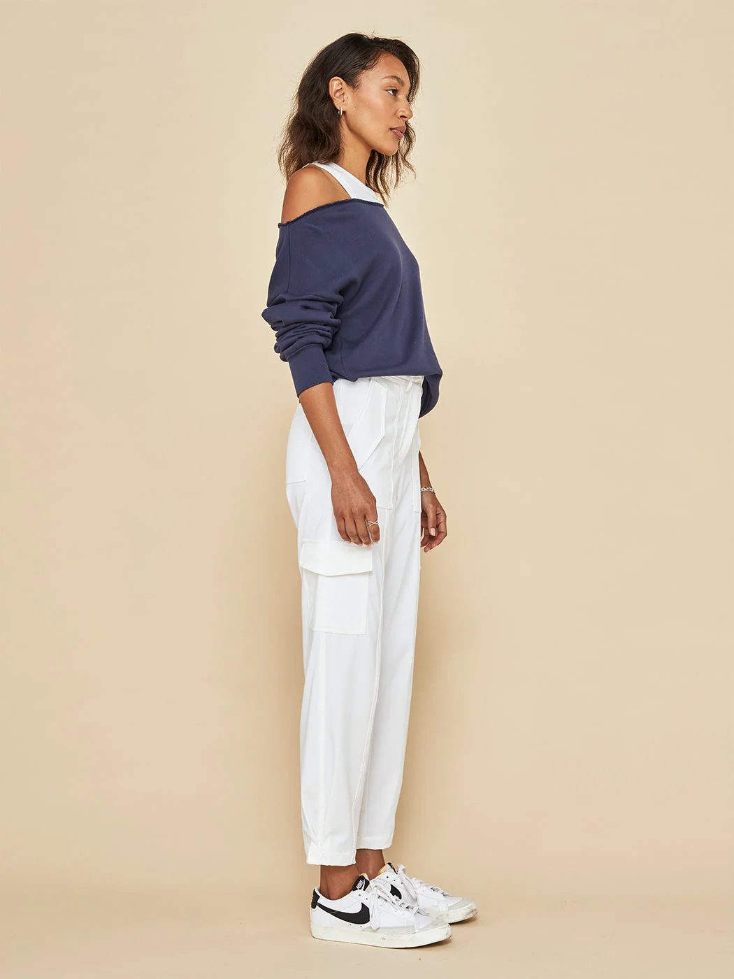 Off Shoulder Sweatshirt in French Terry - Evening Blue - Image 7