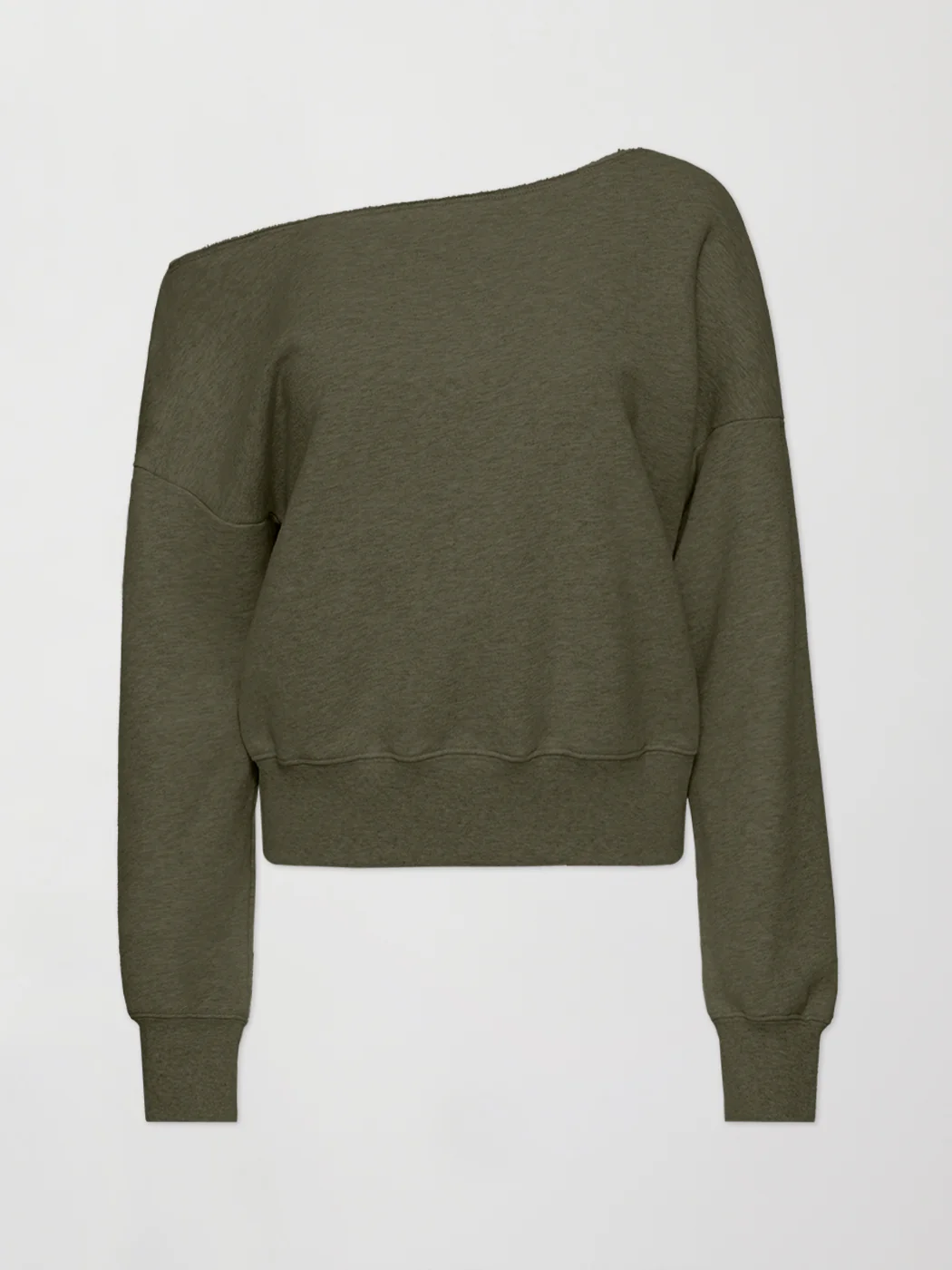 Off Shoulder Sweatshirt in French Terry - Olive - Image 7