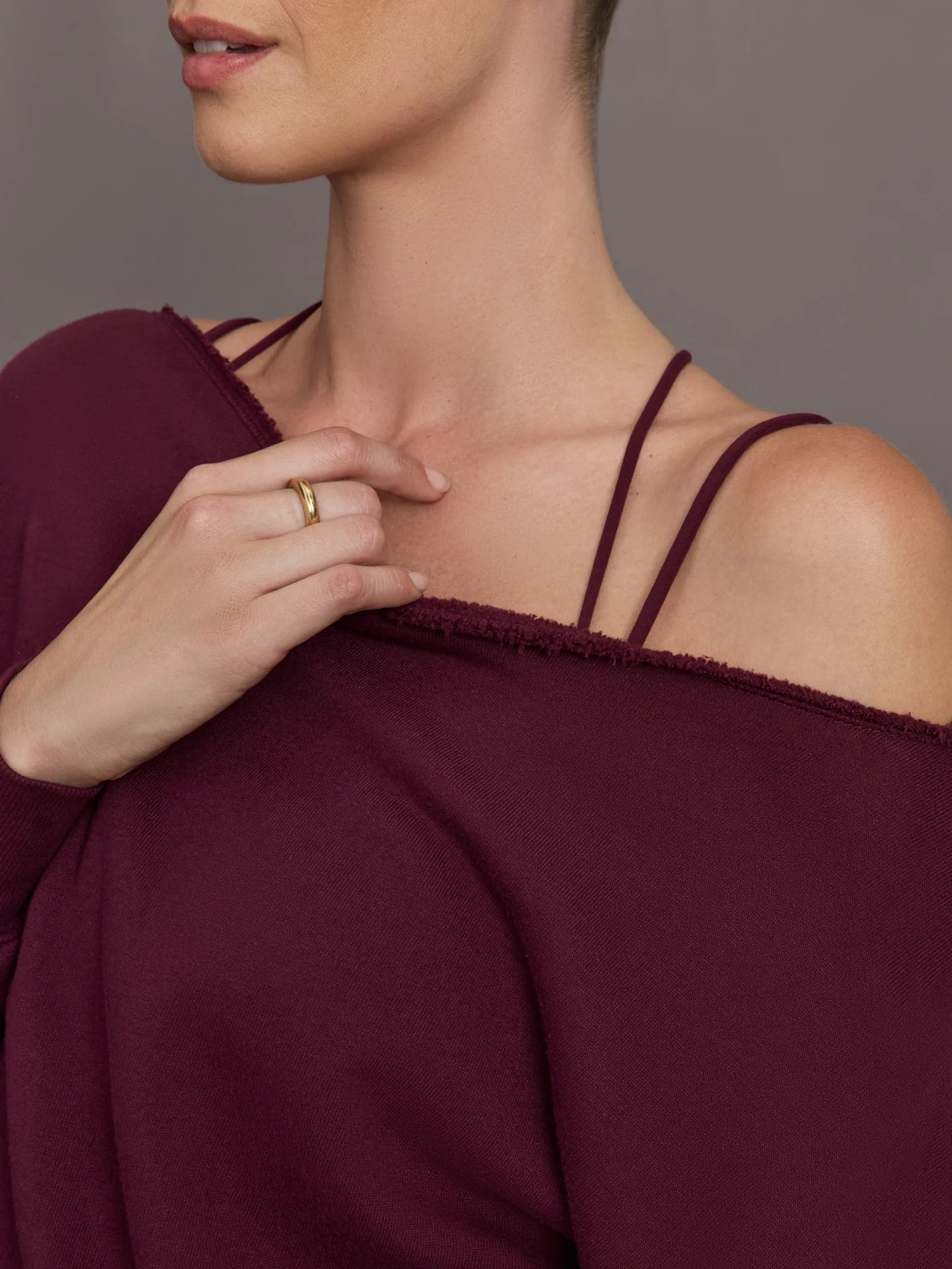 Off Shoulder Sweatshirt in French Terry - Fig - Image 3