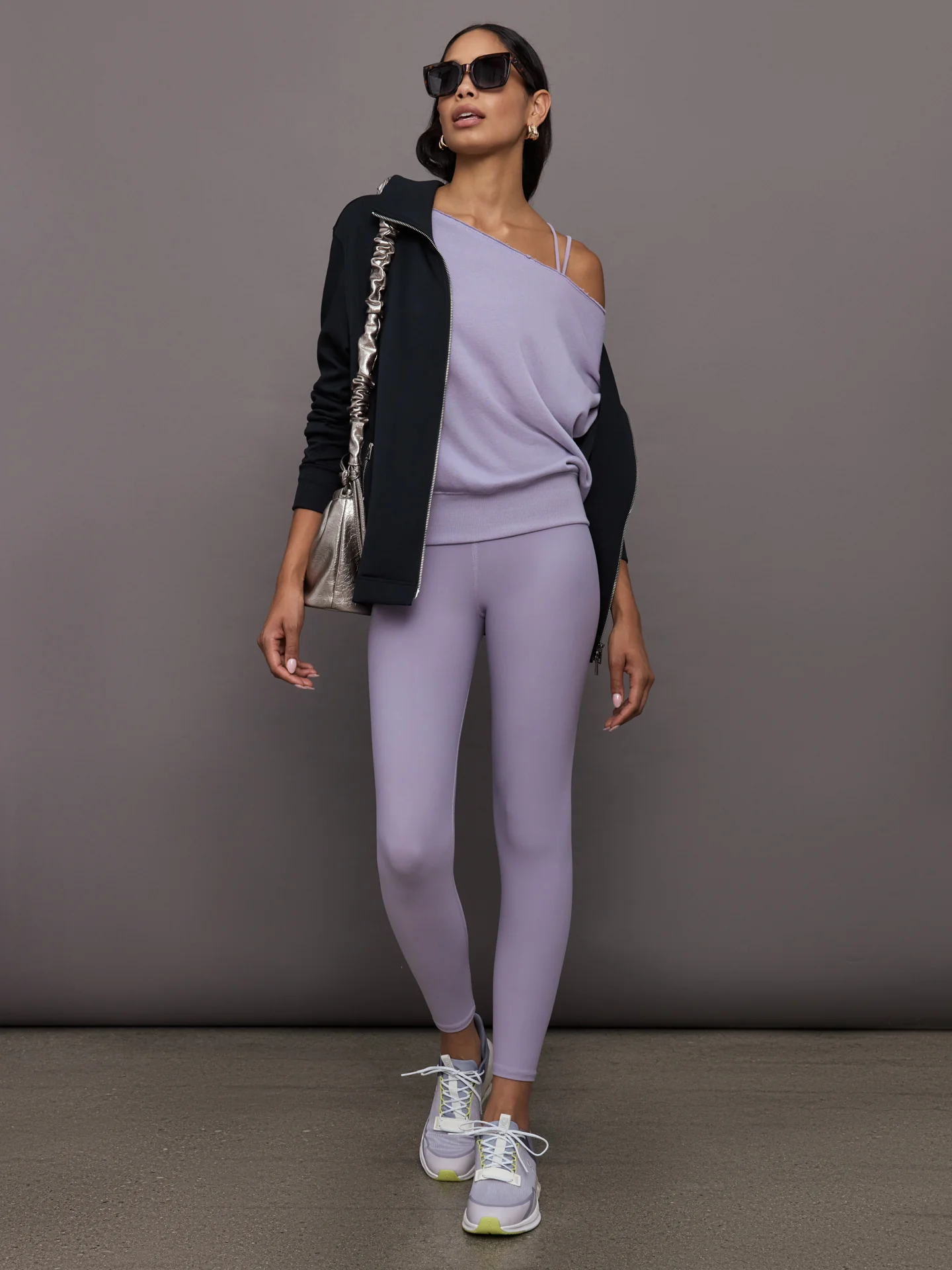 Off Shoulder Sweatshirt in French Terry - Lavender Grey - Image 6