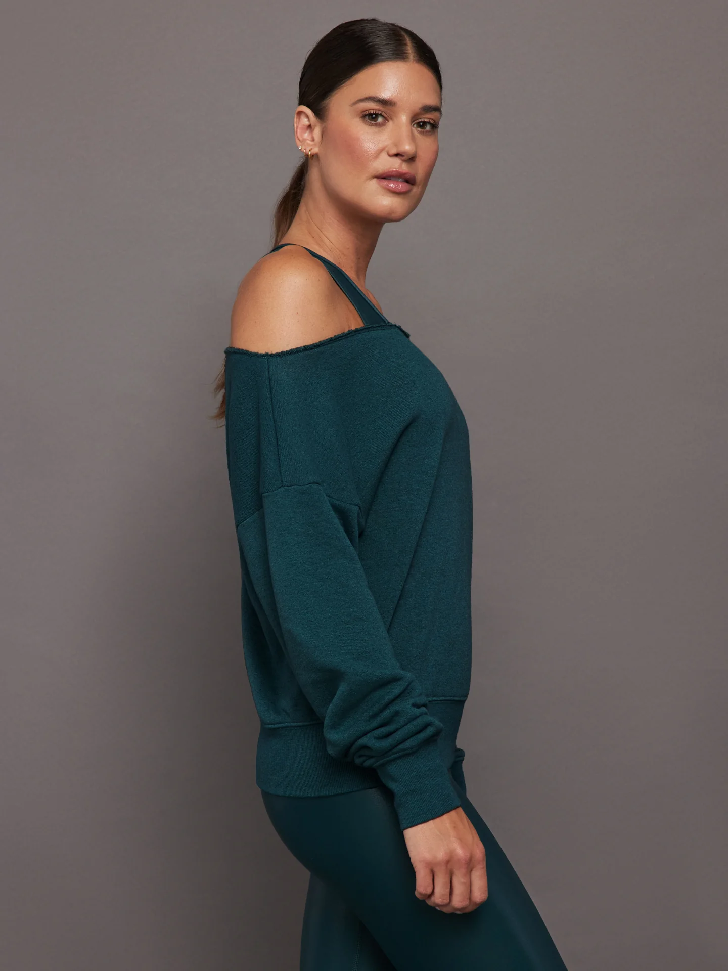 Off Shoulder Sweatshirt in French Terry - Ponderosa Pine - Image 2