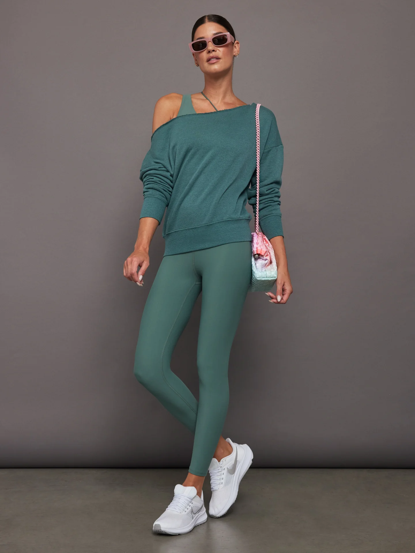 Off Shoulder Sweatshirt in French Terry - Silverpine Heather - Image 5