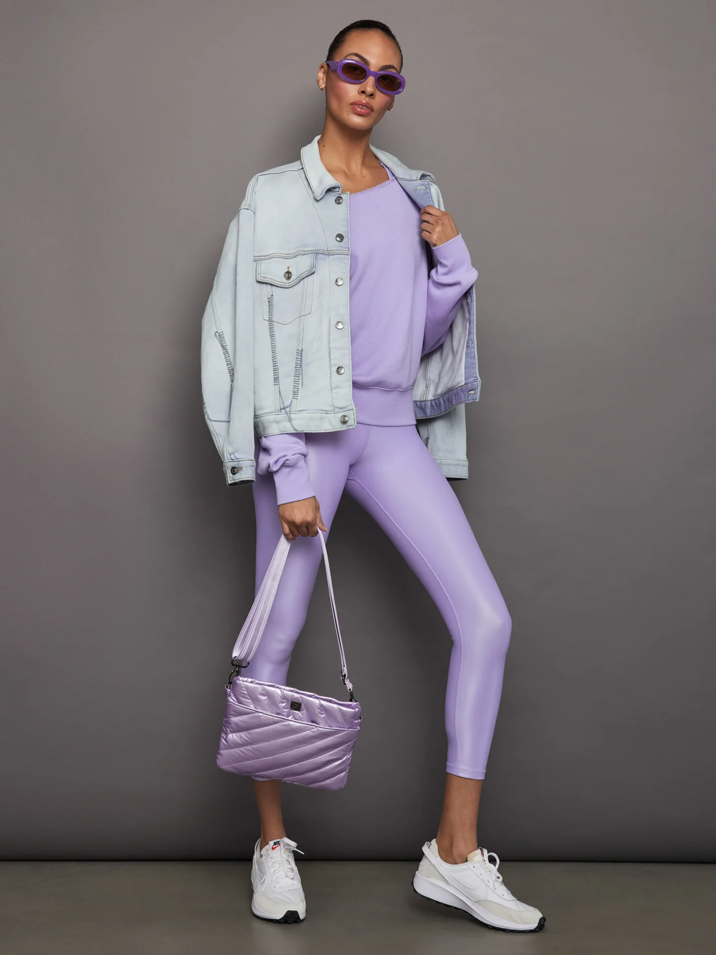 Off Shoulder Sweatshirt in French Terry - Sweet Lavender - Image 2