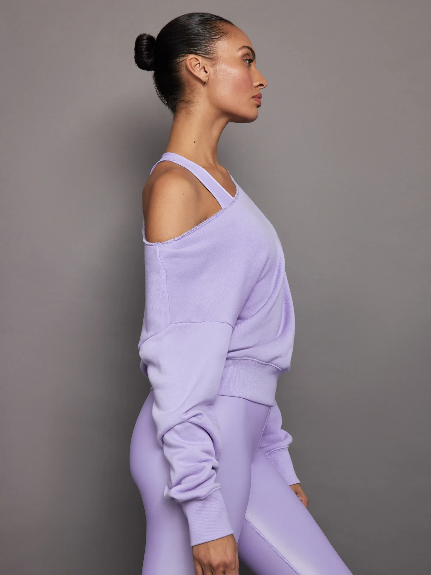 Off Shoulder Sweatshirt in French Terry - Sweet Lavender - Image 4