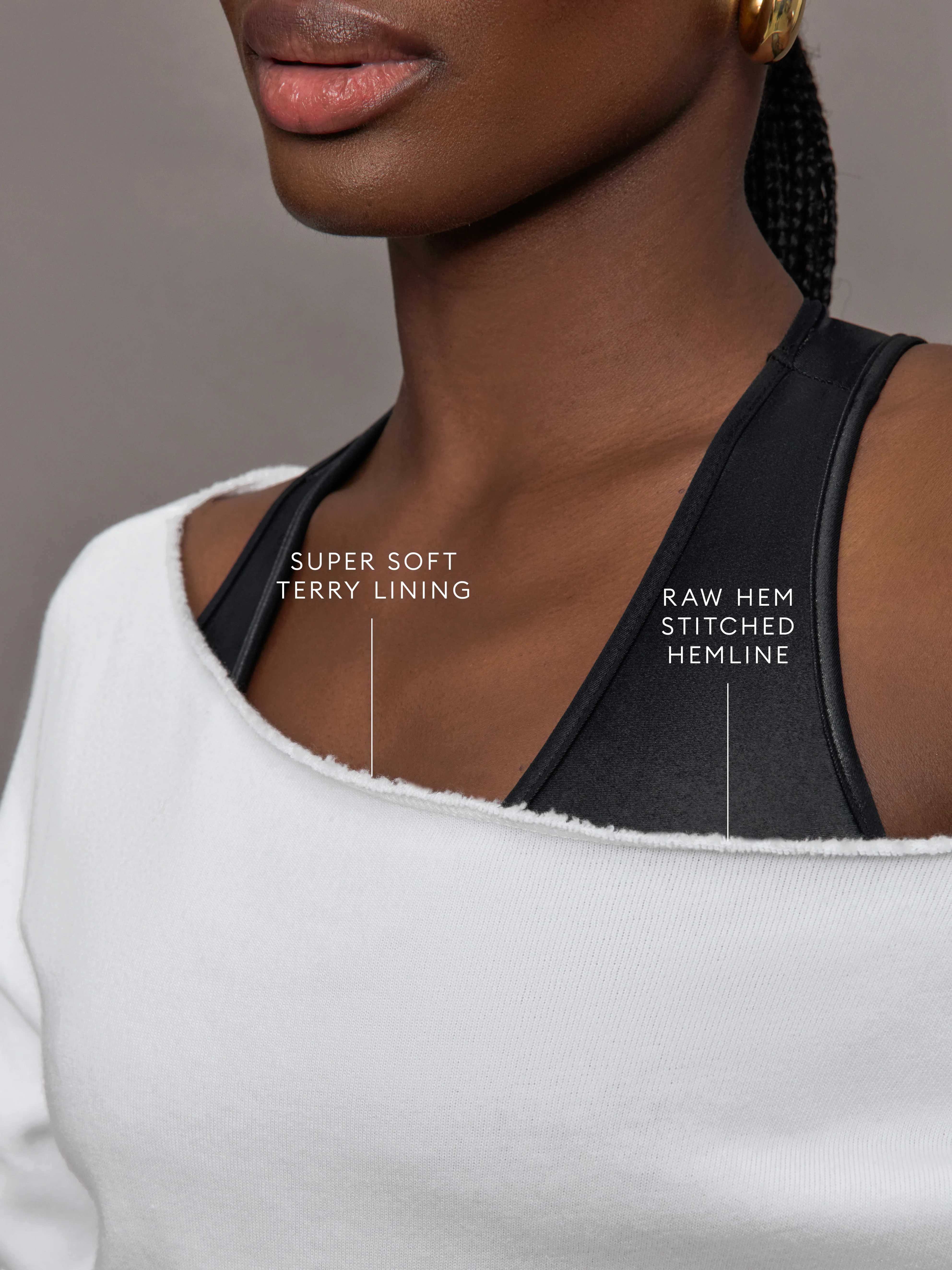 Off Shoulder Sweatshirt in French Terry - White - Image 4