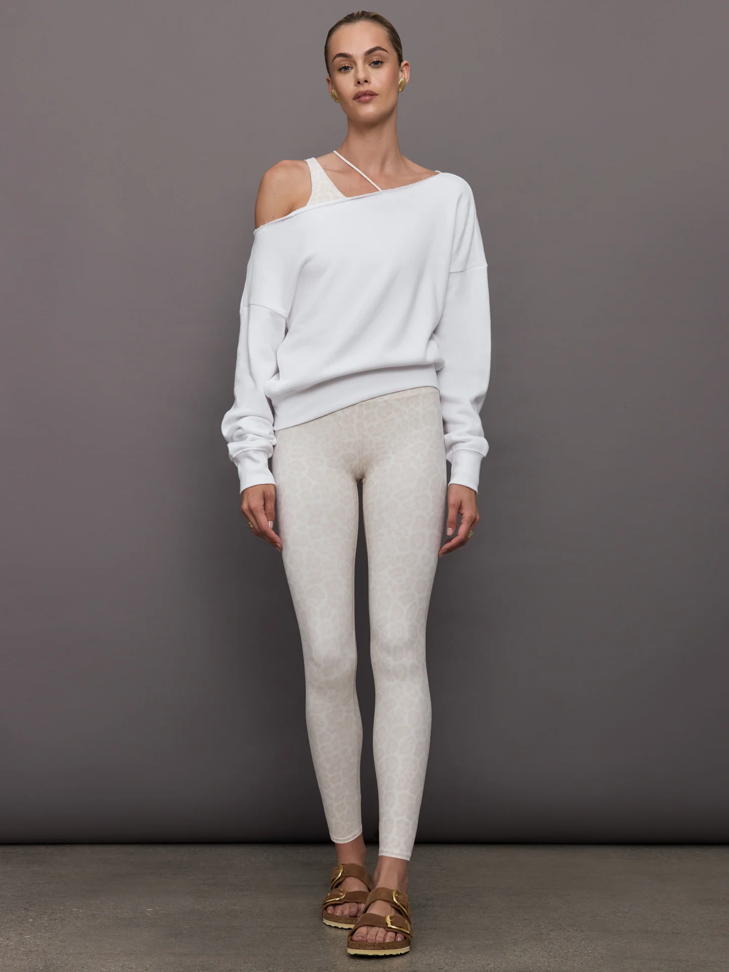 Off Shoulder Sweatshirt in French Terry - White - Image 5