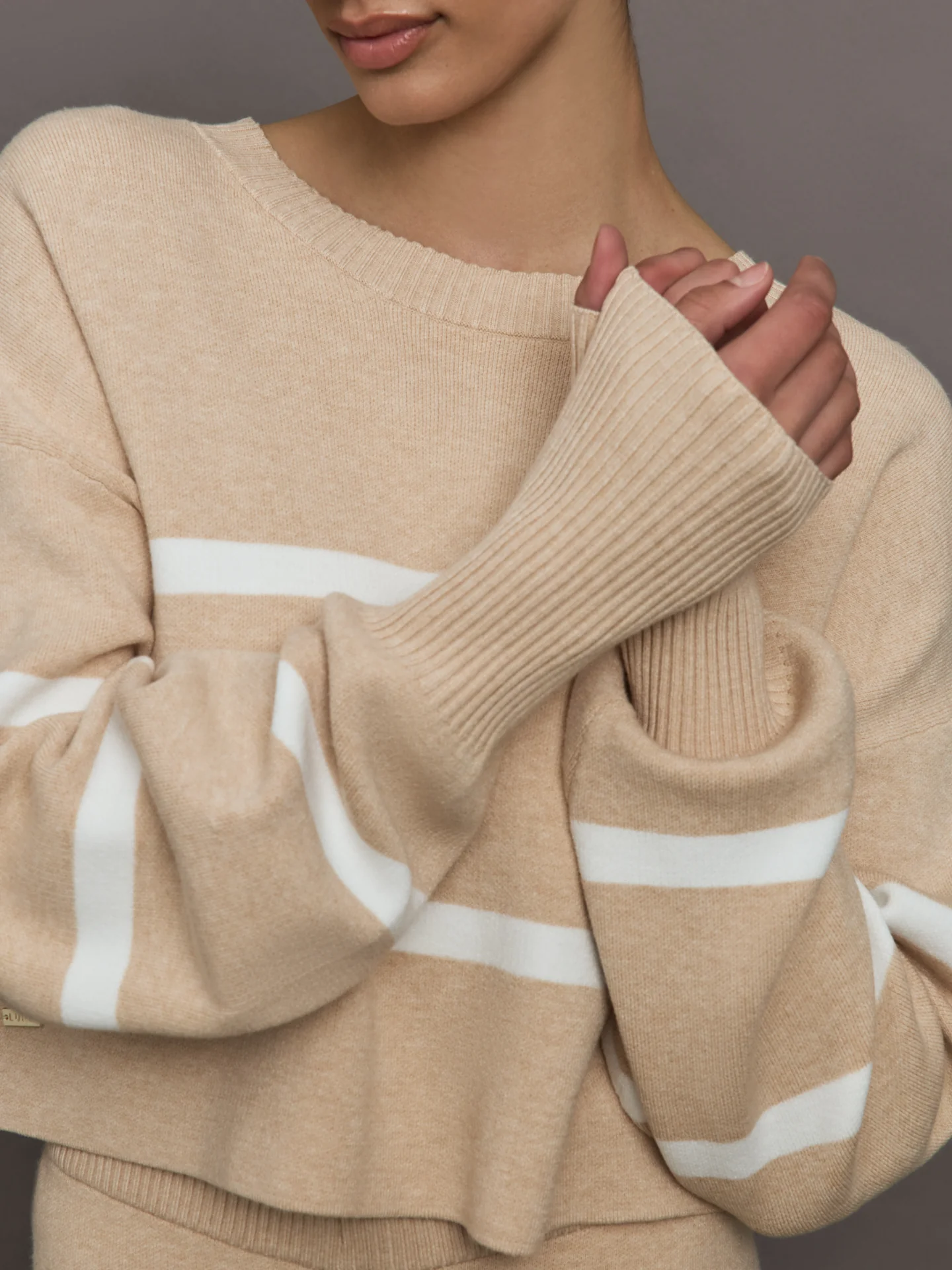 Olly Cropped Striped Sweater - Beige Melange - Image 5