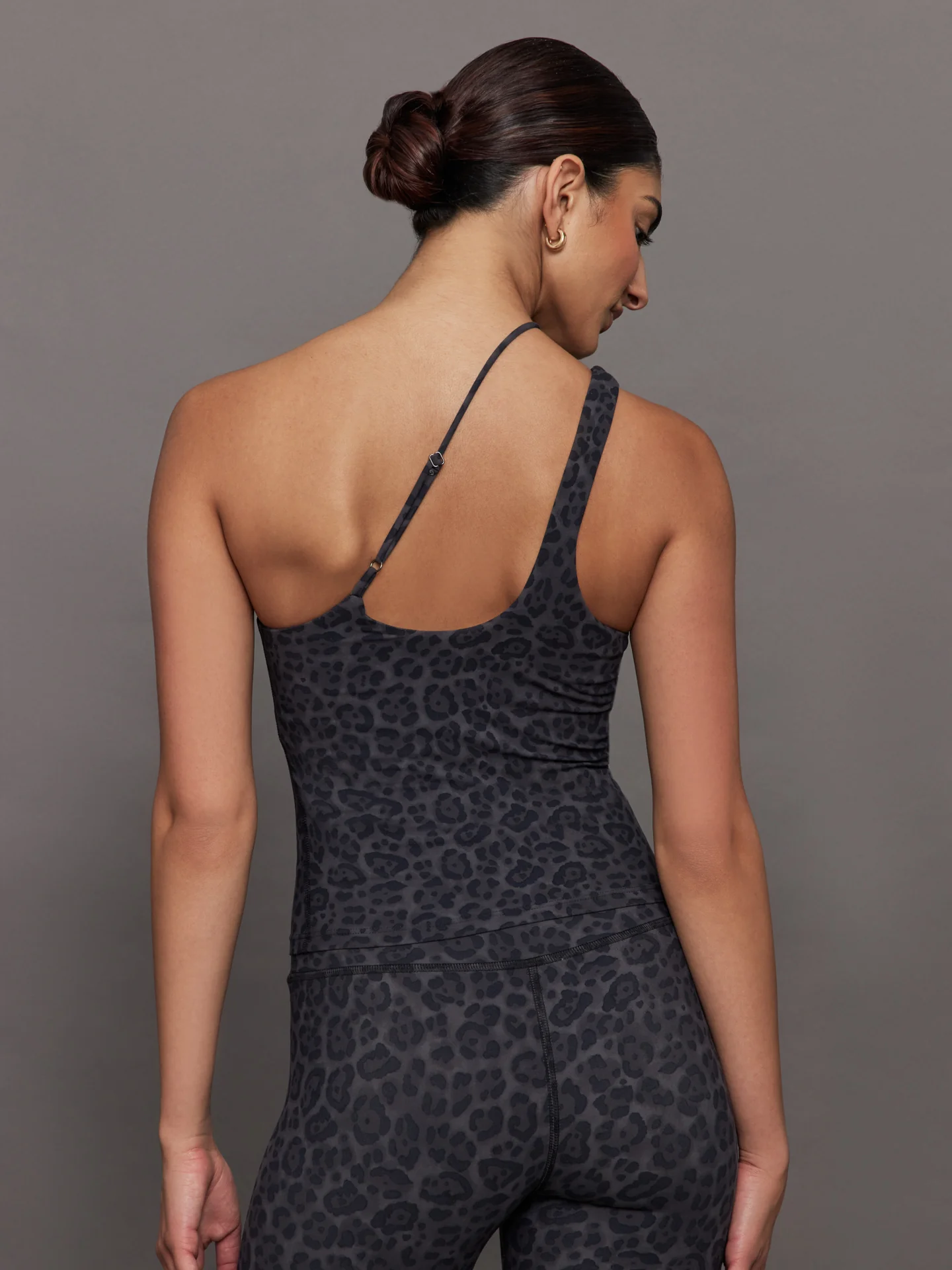 One Shoulder Convertible Tank in Melt - Charcoal Leopard - Image 4