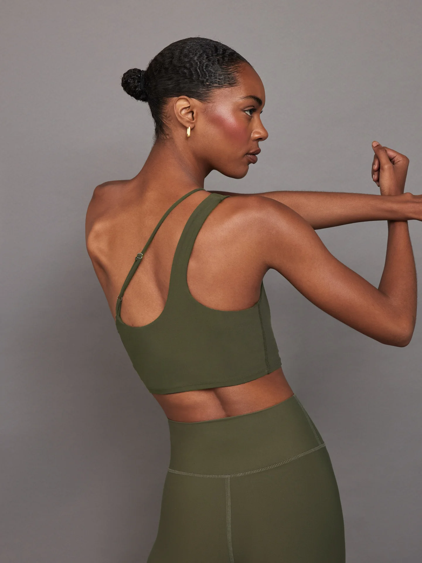 One Shoulder Convertible Bra Top in Melt - Olive - Image 2