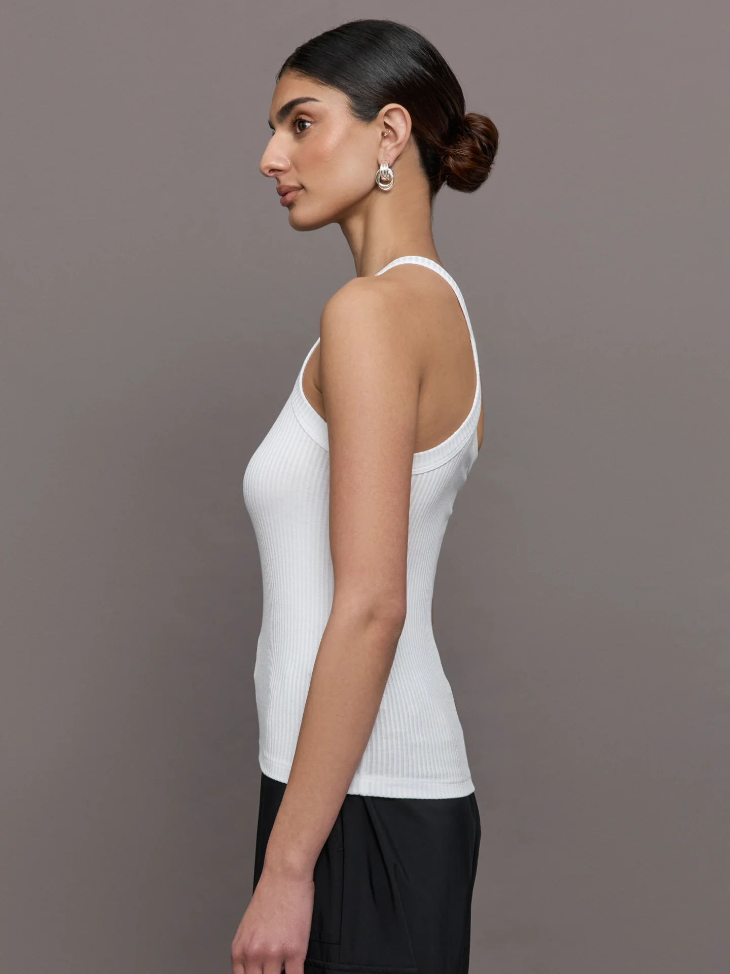 One Shoulder Tank in Ribbed Jersey - White - Image 3