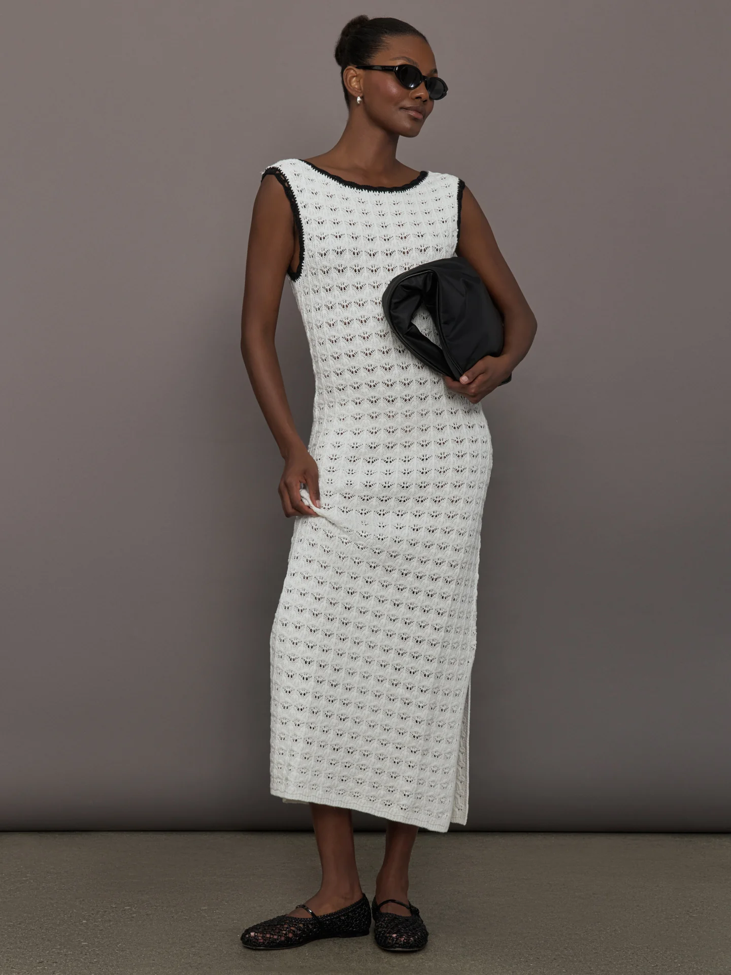 Open Back Knit Crochet Dress - Ivory
