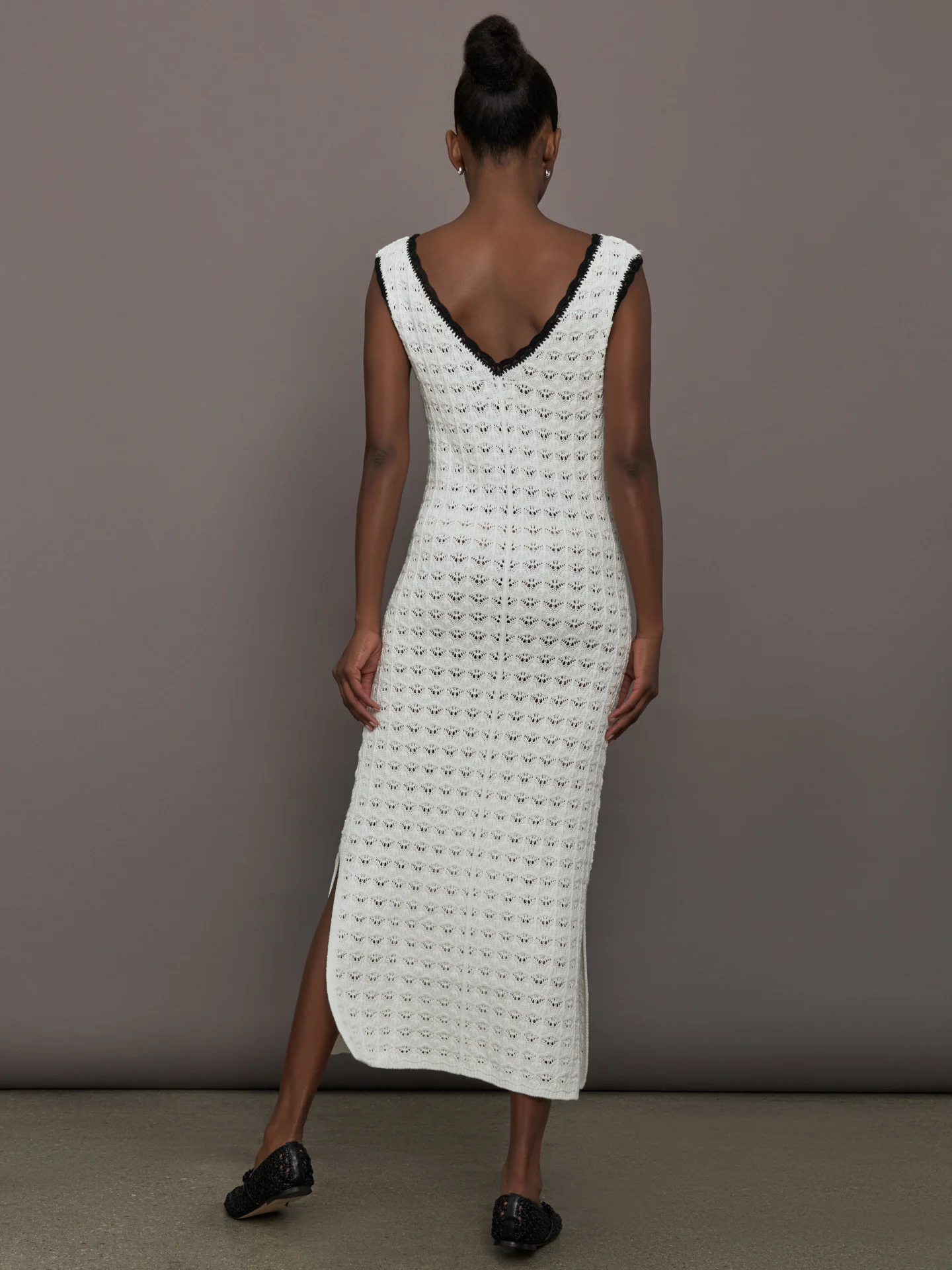 Open Back Knit Crochet Dress - Ivory - Image 2