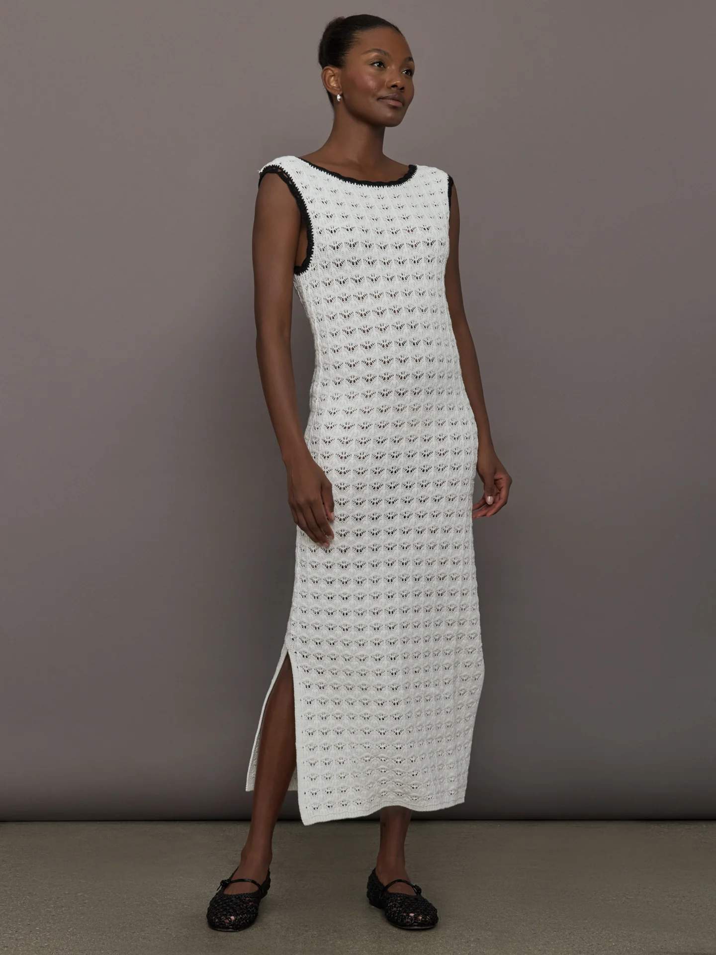 Open Back Knit Crochet Dress - Ivory - Image 3