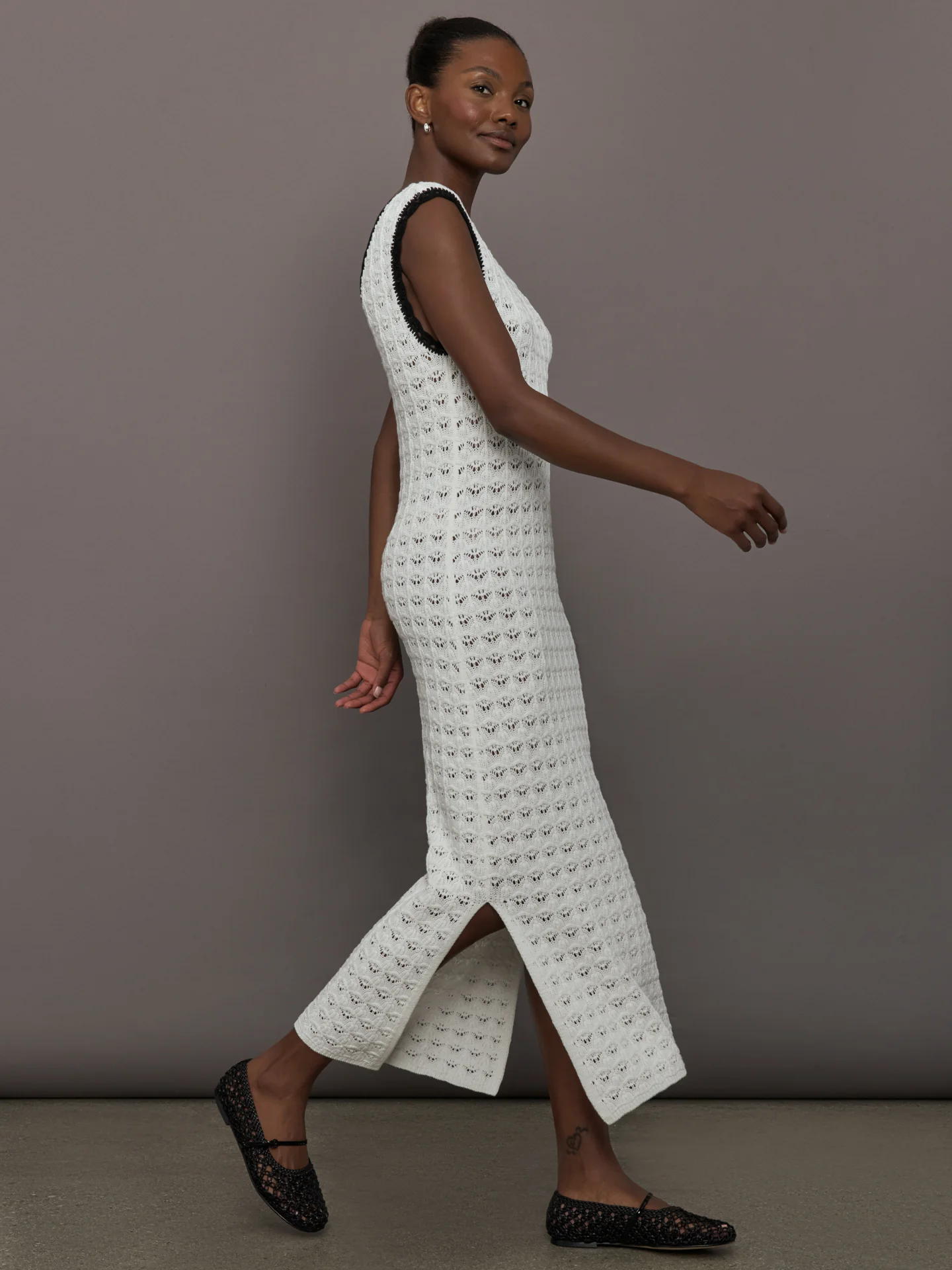 Open Back Knit Crochet Dress - Ivory - Image 4