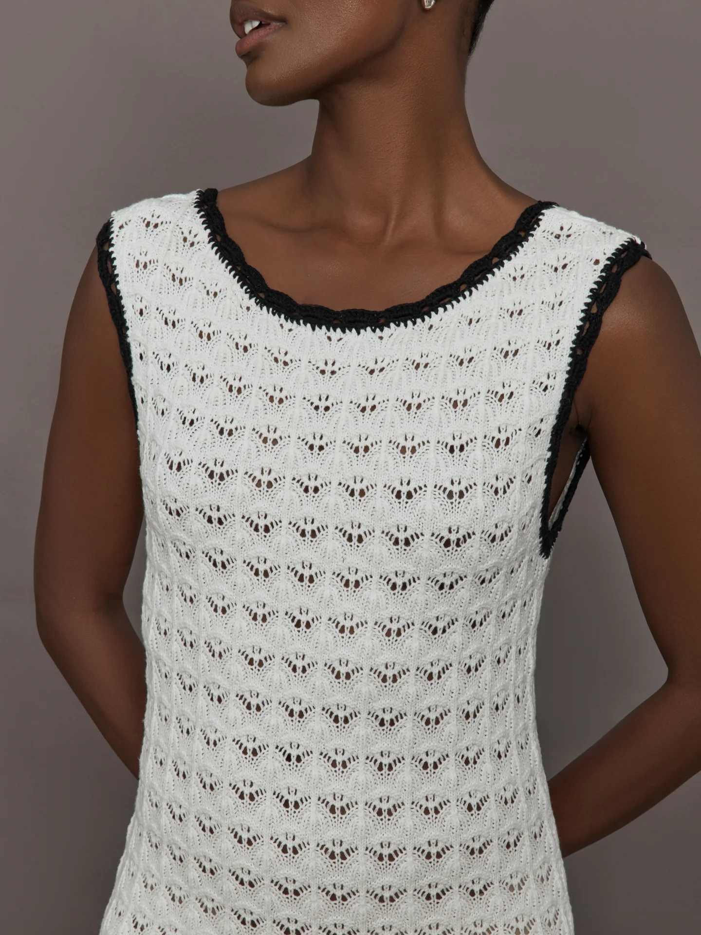 Open Back Knit Crochet Dress - Ivory - Image 5