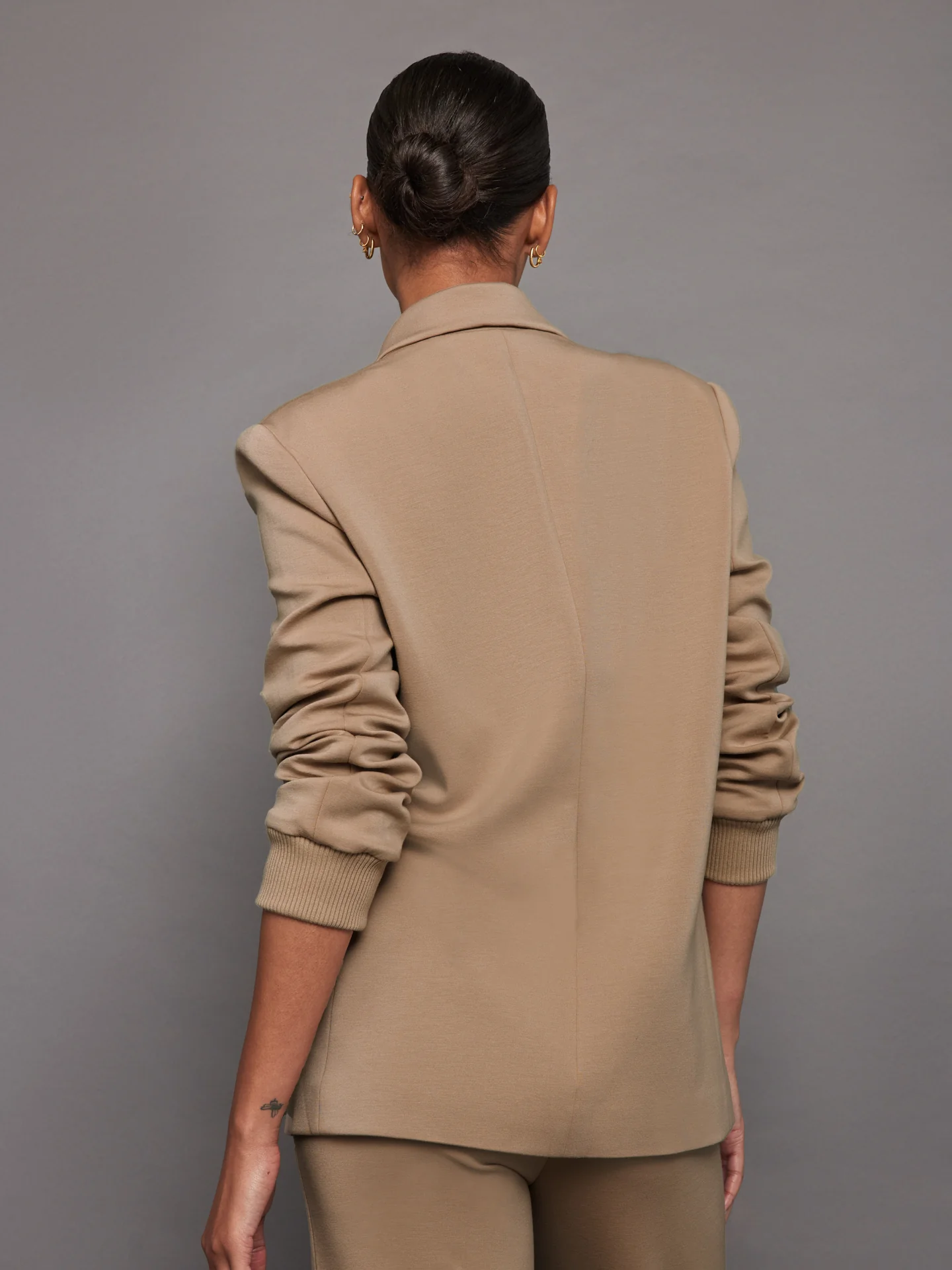 Oversized Blazer with Cuffs - Beige - Image 3