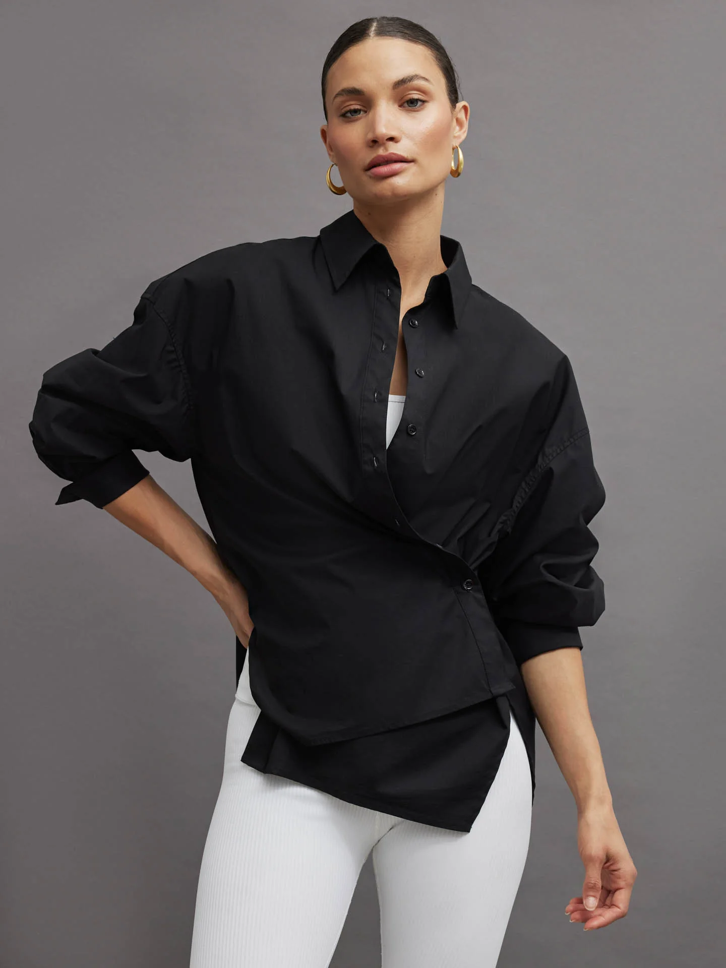 Oversized Button Up Shirt - Black - Image 2