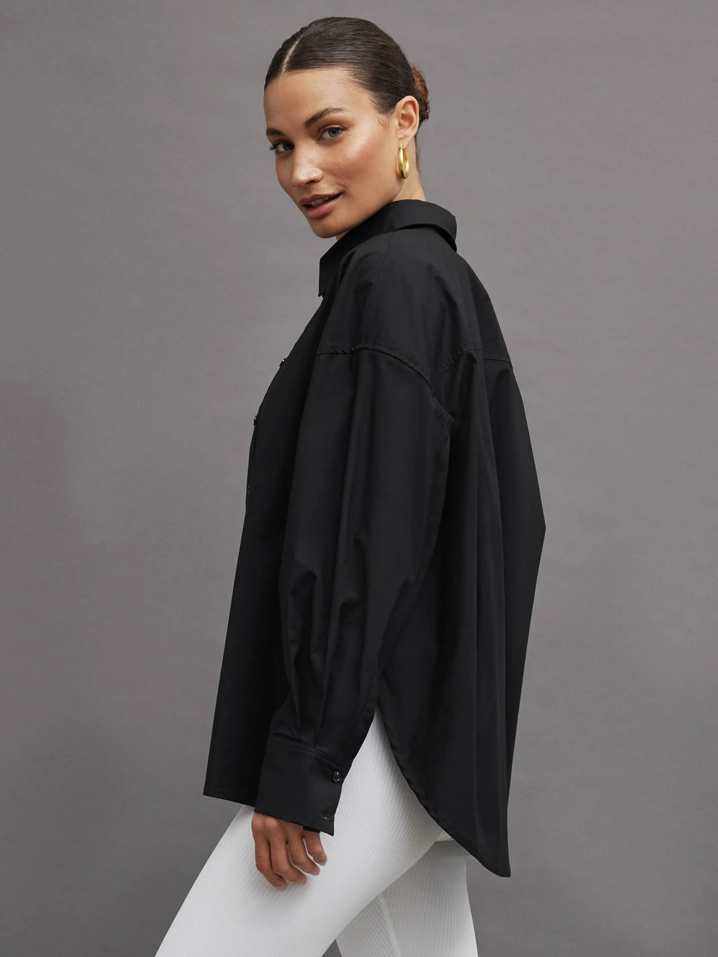 Oversized Button Up Shirt - Black - Image 3
