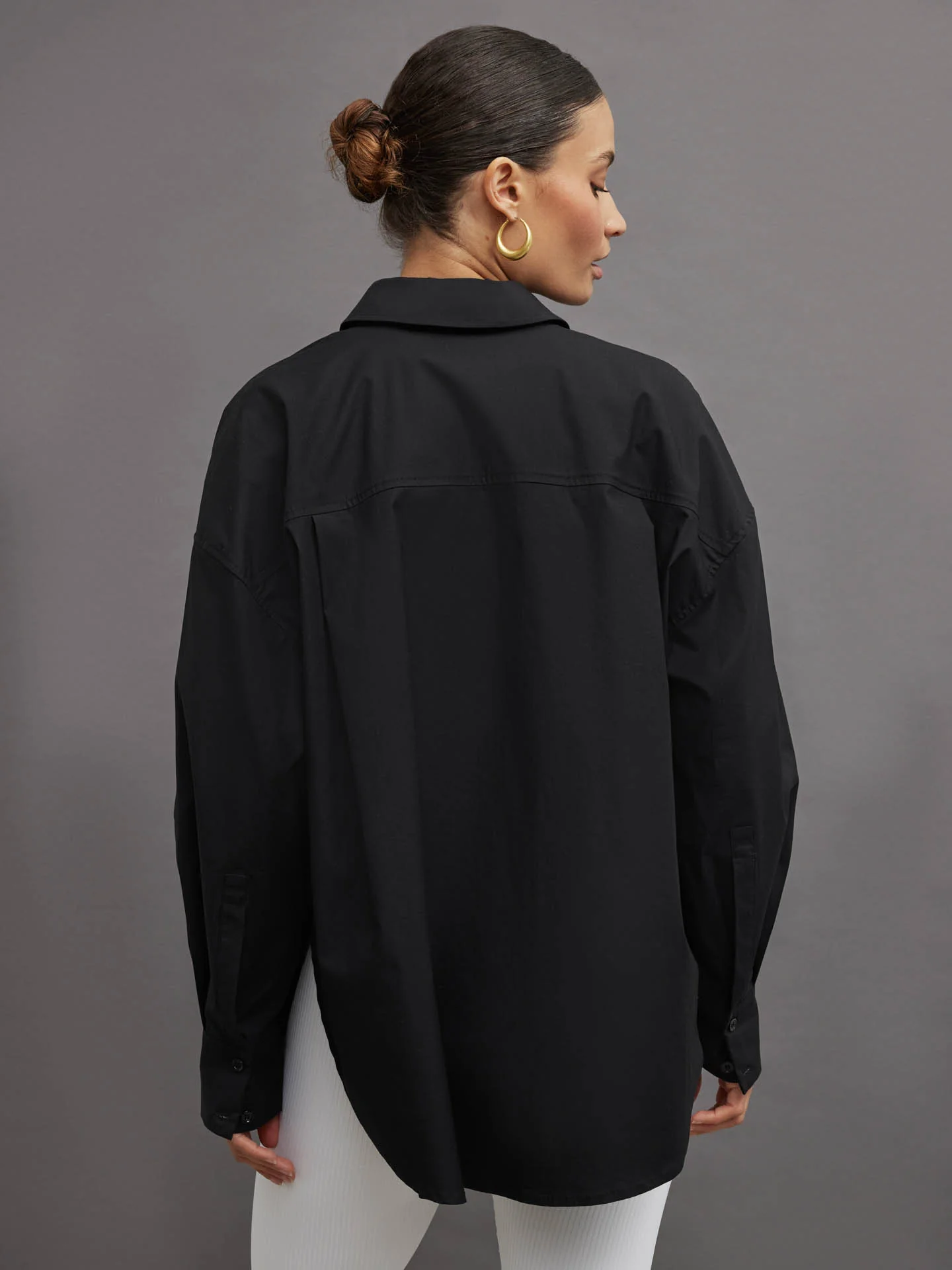 Oversized Button Up Shirt - Black - Image 4