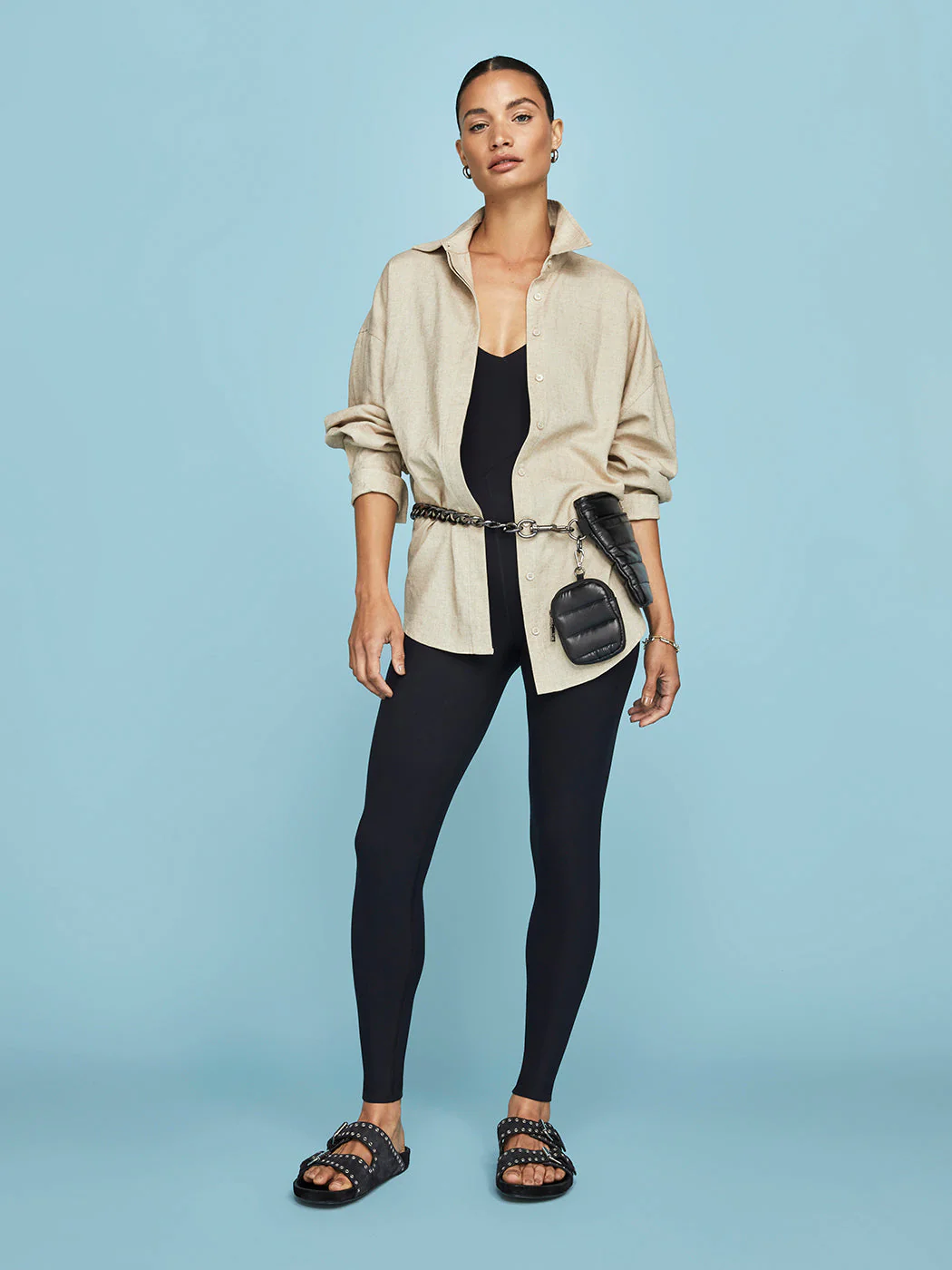 Linen Oversized Button Up Shirt - Tan