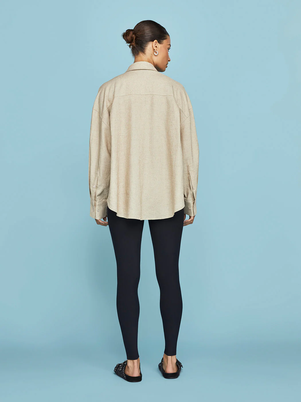 Linen Oversized Button Up Shirt - Tan - Image 6