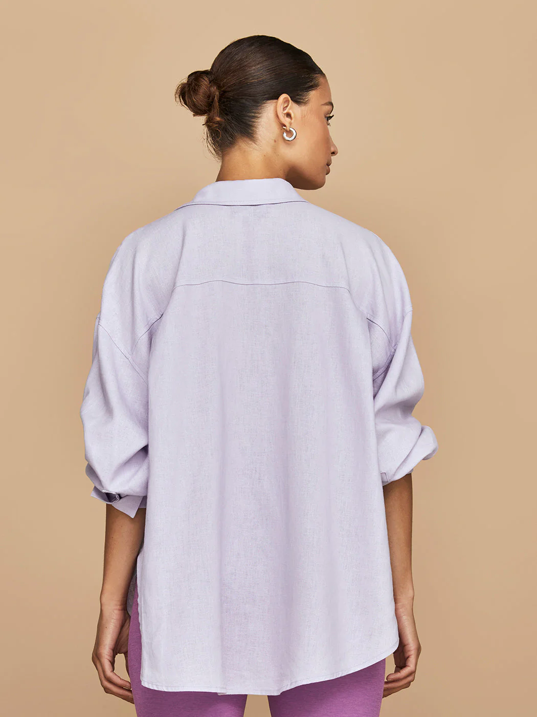 Linen Oversized Button Up Shirt - Lavender - Image 3