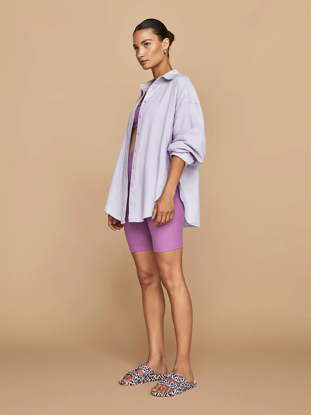 Linen Oversized Button Up Shirt - Lavender - Image 4