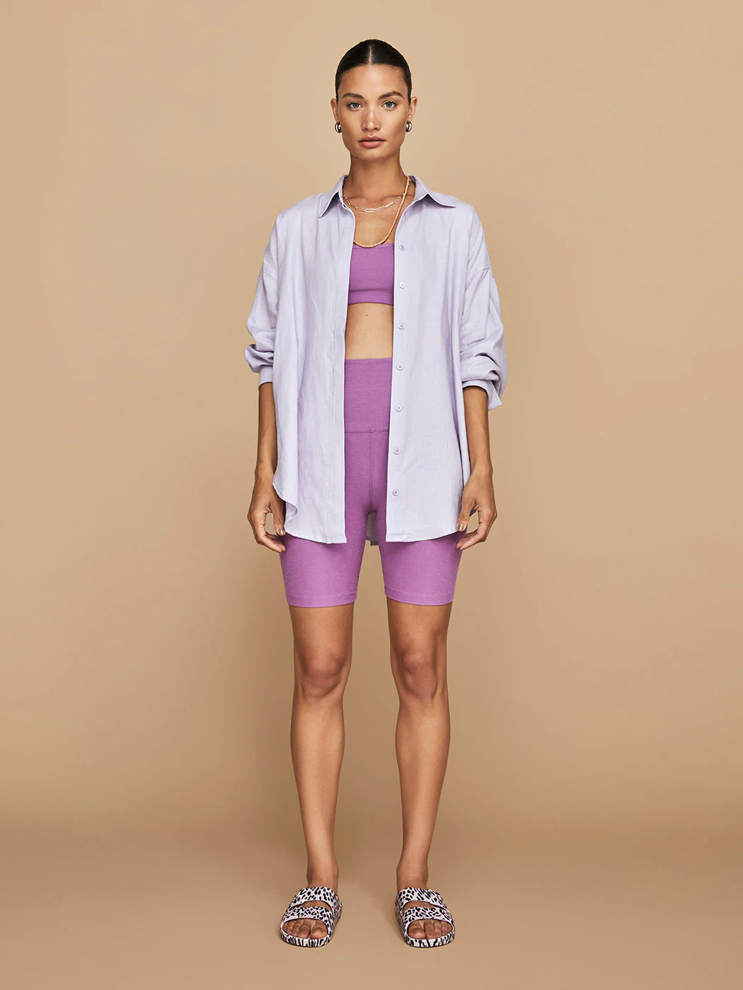 Linen Oversized Button Up Shirt - Lavender - Image 5